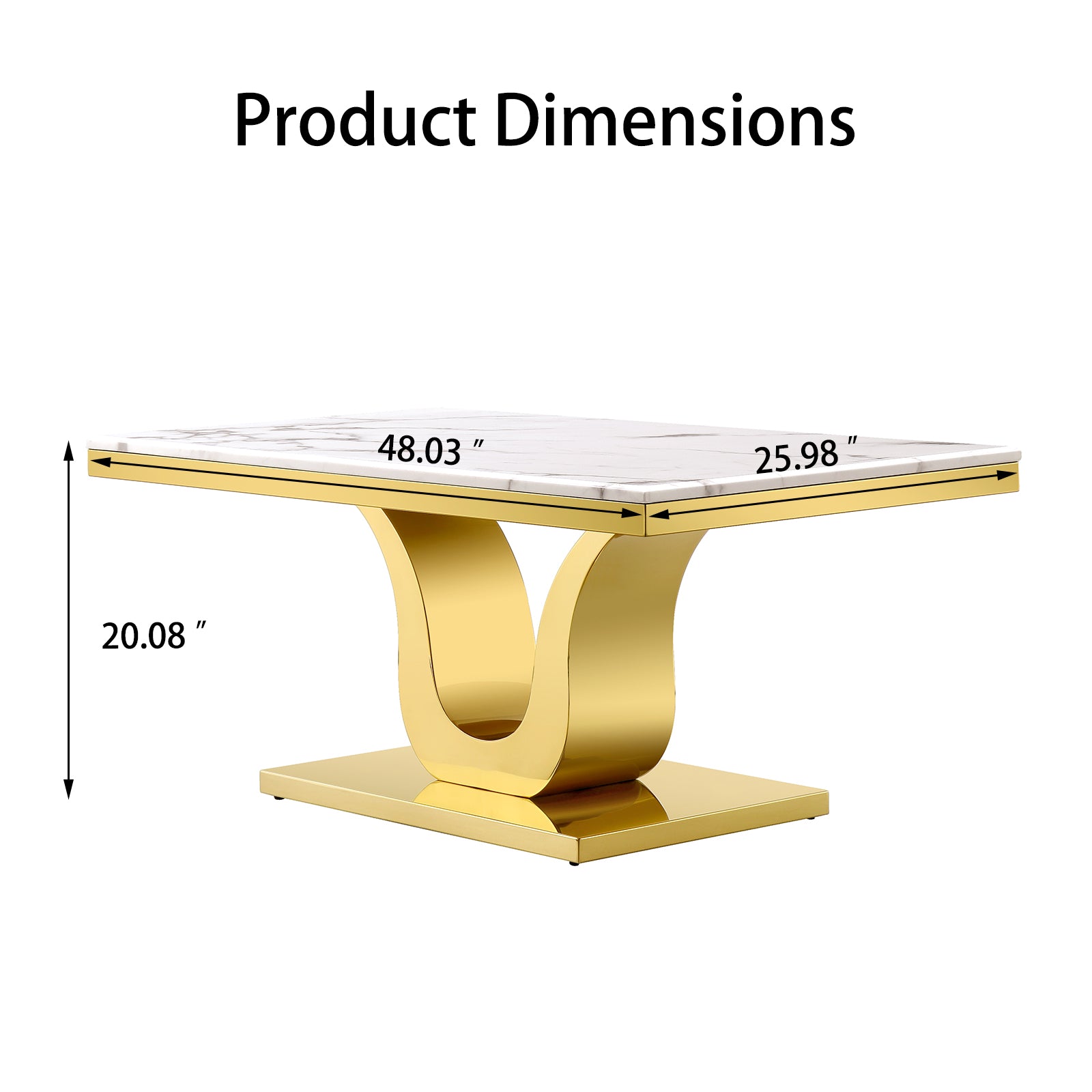 White Coffee Table with Gold Metal U Base | F314
