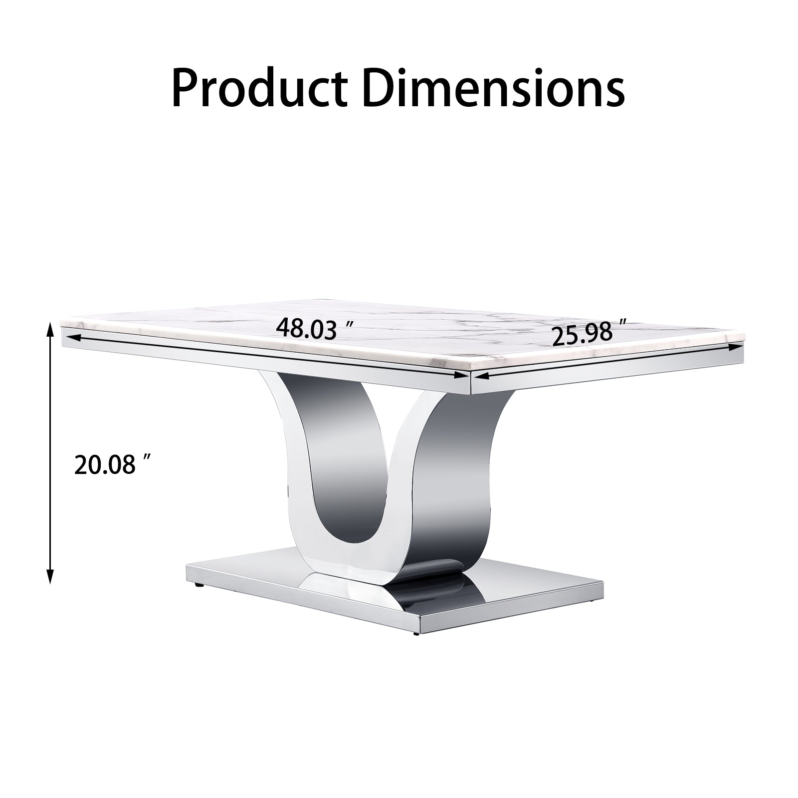 White Coffee Table with Silver Metal U Base | F315