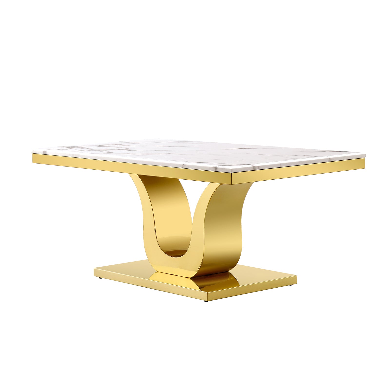White Coffee Table with Gold Metal U Base | F314