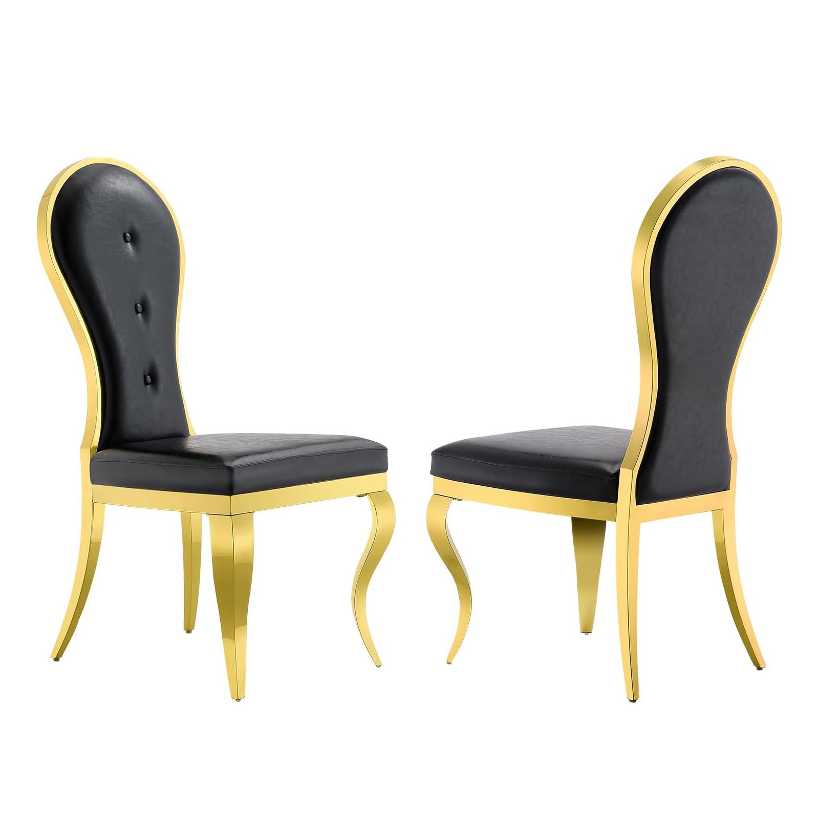 Black leather Dining Chairs | Oval-shaped back | Gold metal legs| C143