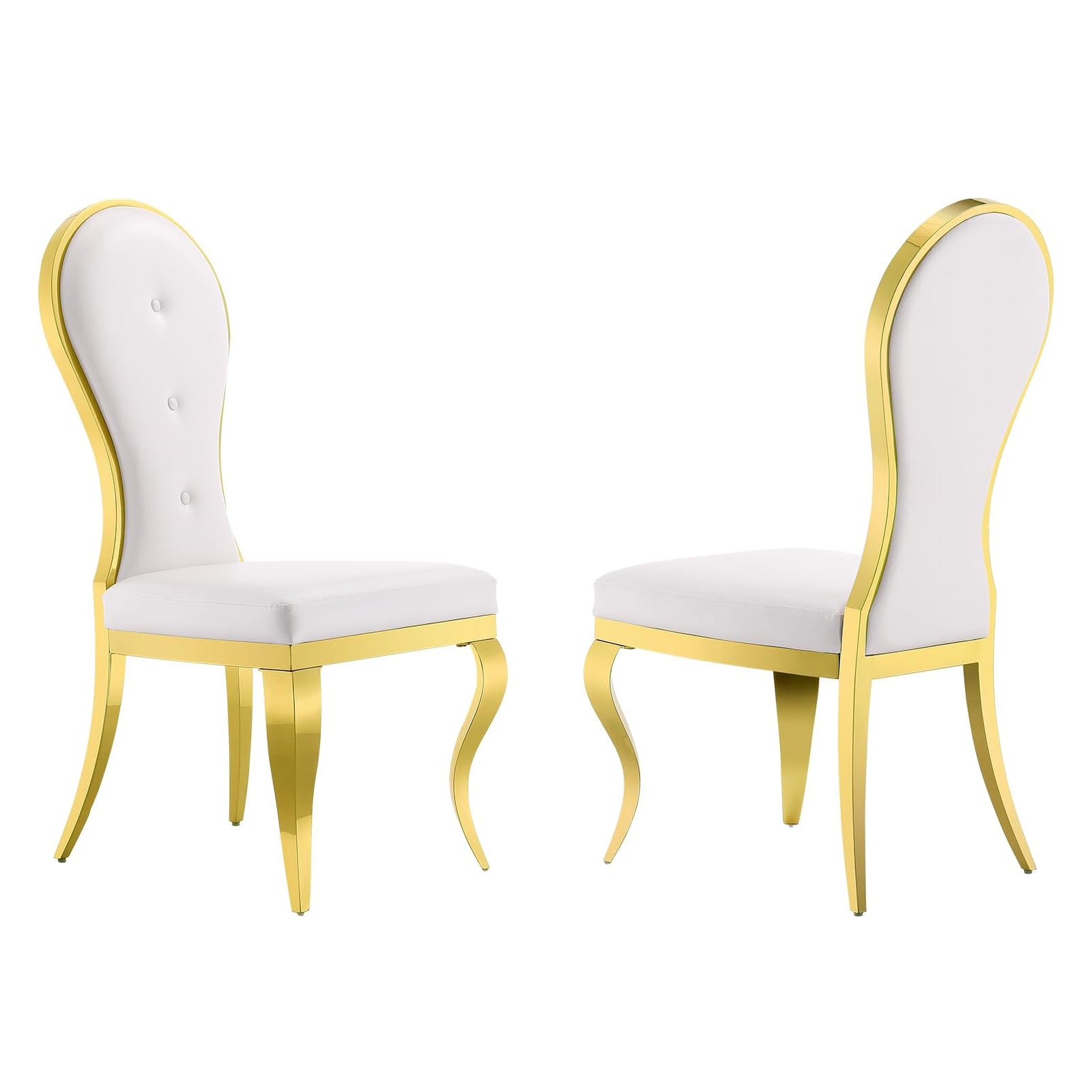 White leather Dining Chairs | Oval-shaped back | Gold metal legs| C144