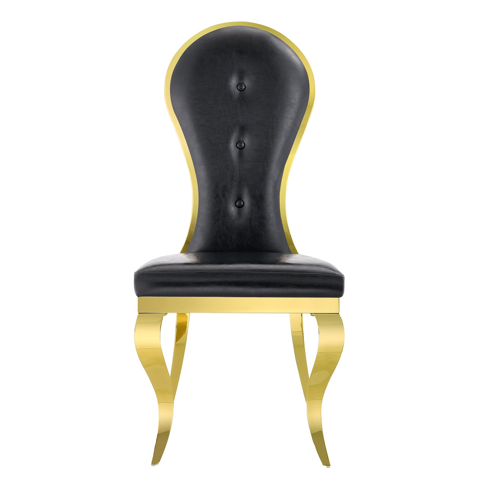 Black leather Dining Chairs | Oval-shaped back | Gold metal legs| C143