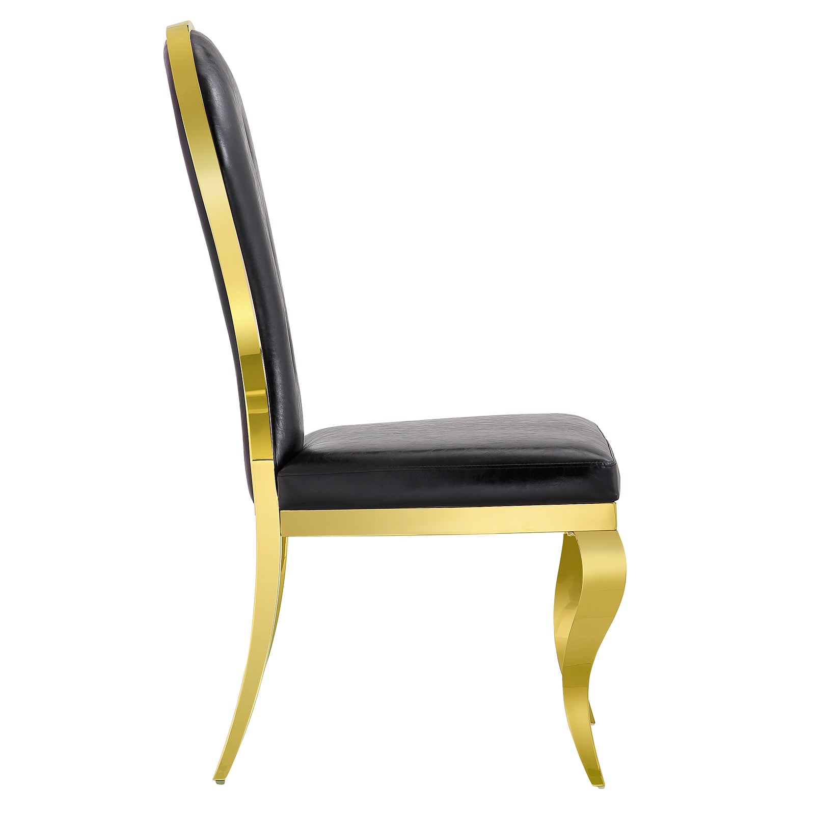 Black leather Dining Chairs | Oval-shaped back | Gold metal legs| C143