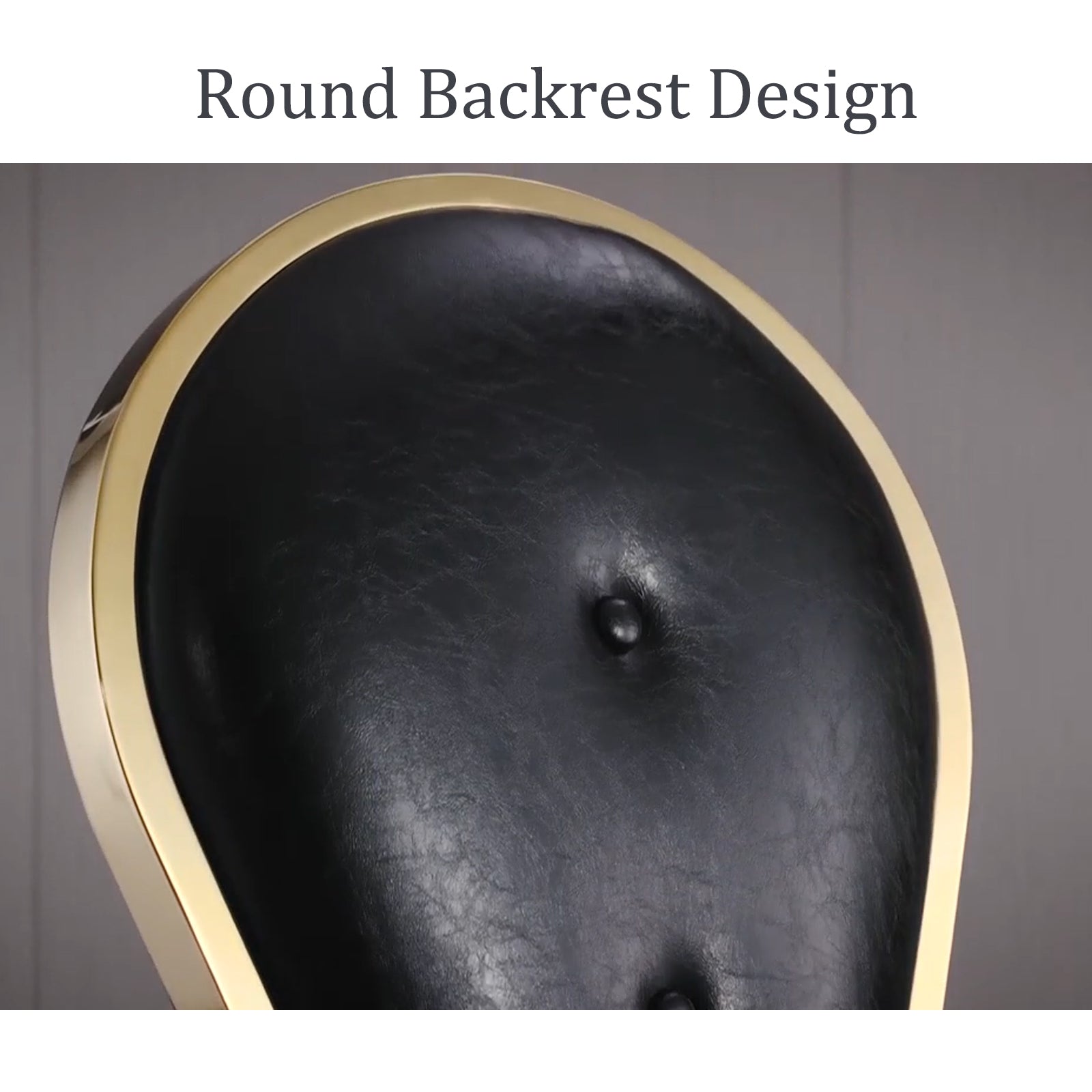 Black leather Dining Chairs | Oval-shaped back | Gold metal legs| C143