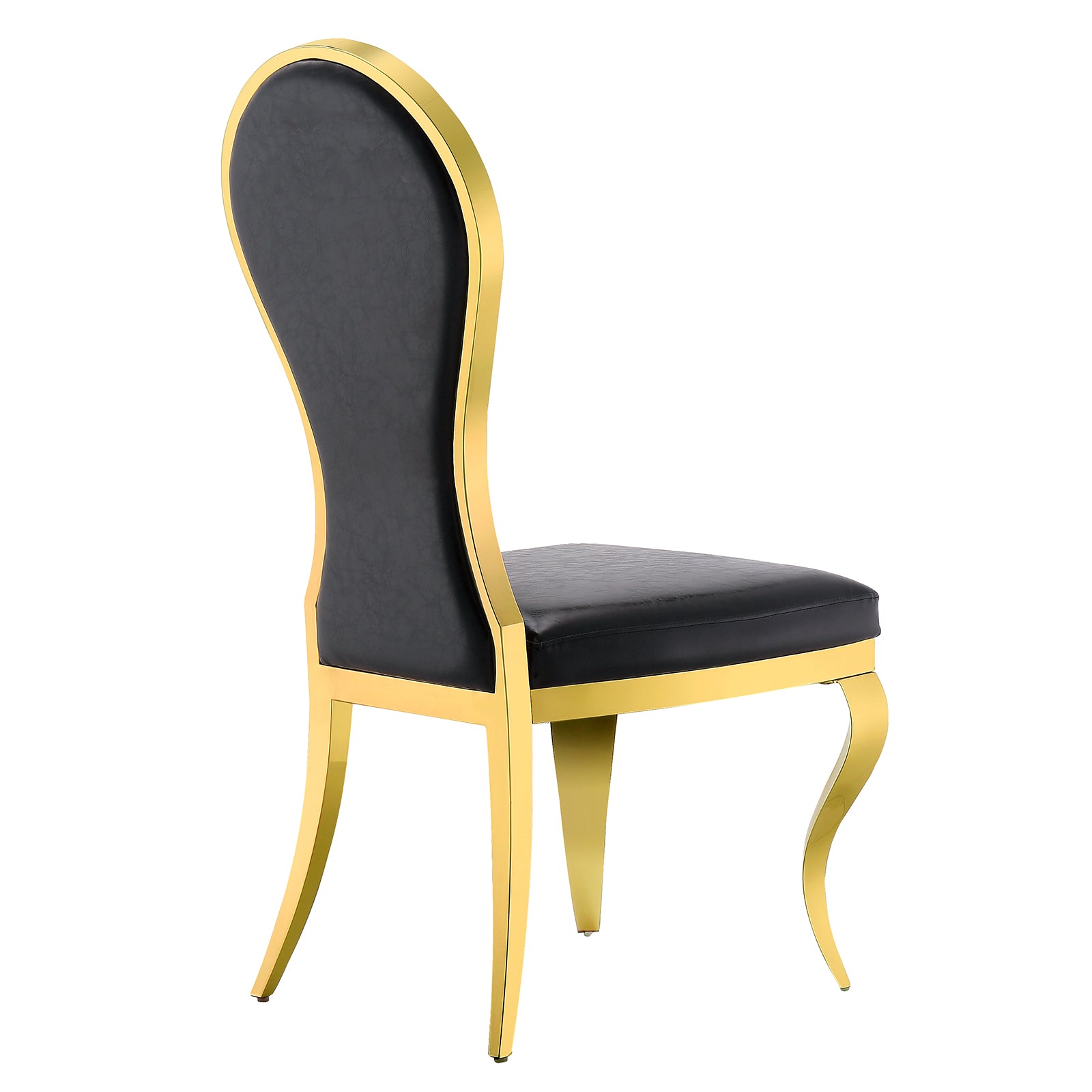 Black leather Dining Chairs | Oval-shaped back | Gold metal legs| C143