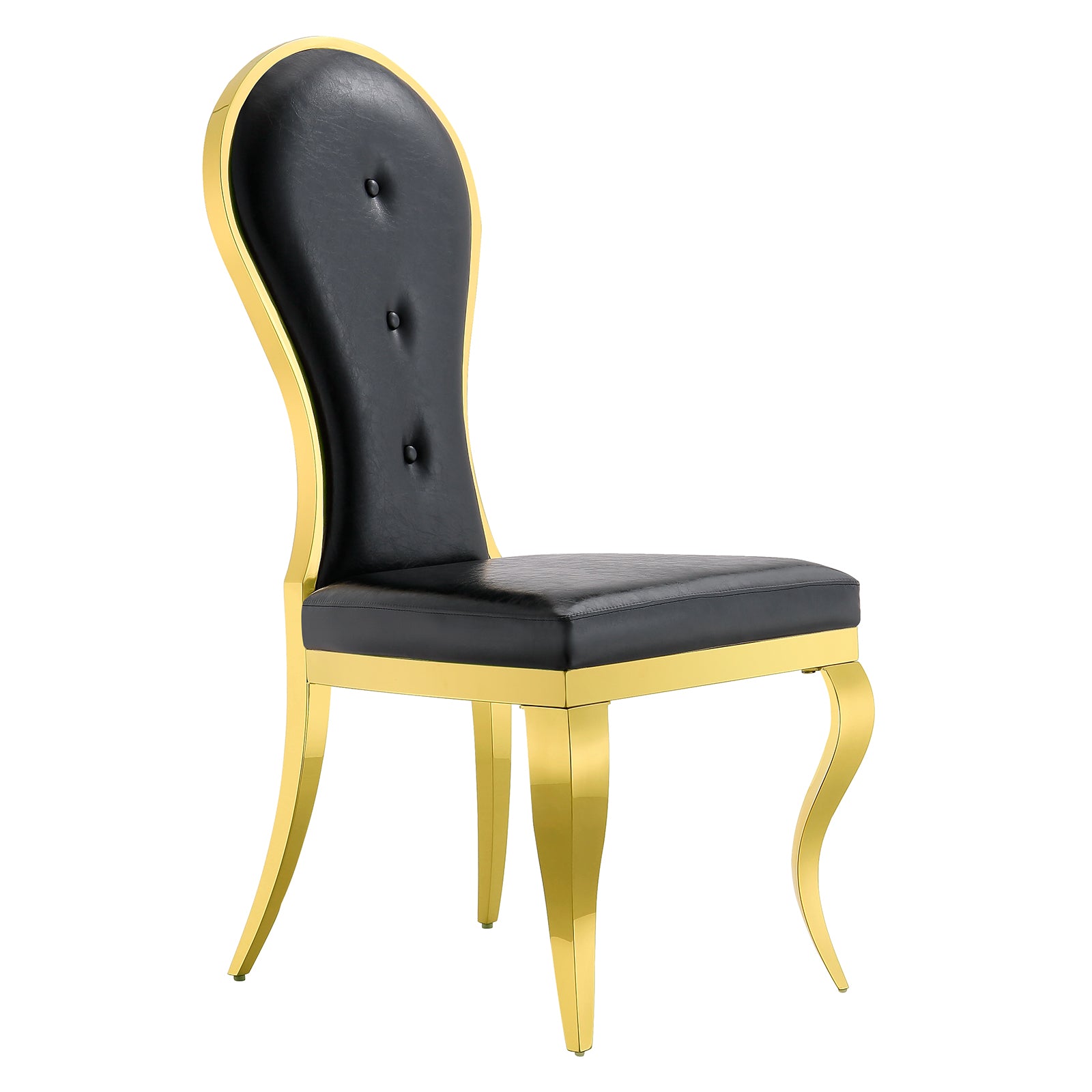 Black leather Dining Chairs | Oval-shaped back | Gold metal legs| C143