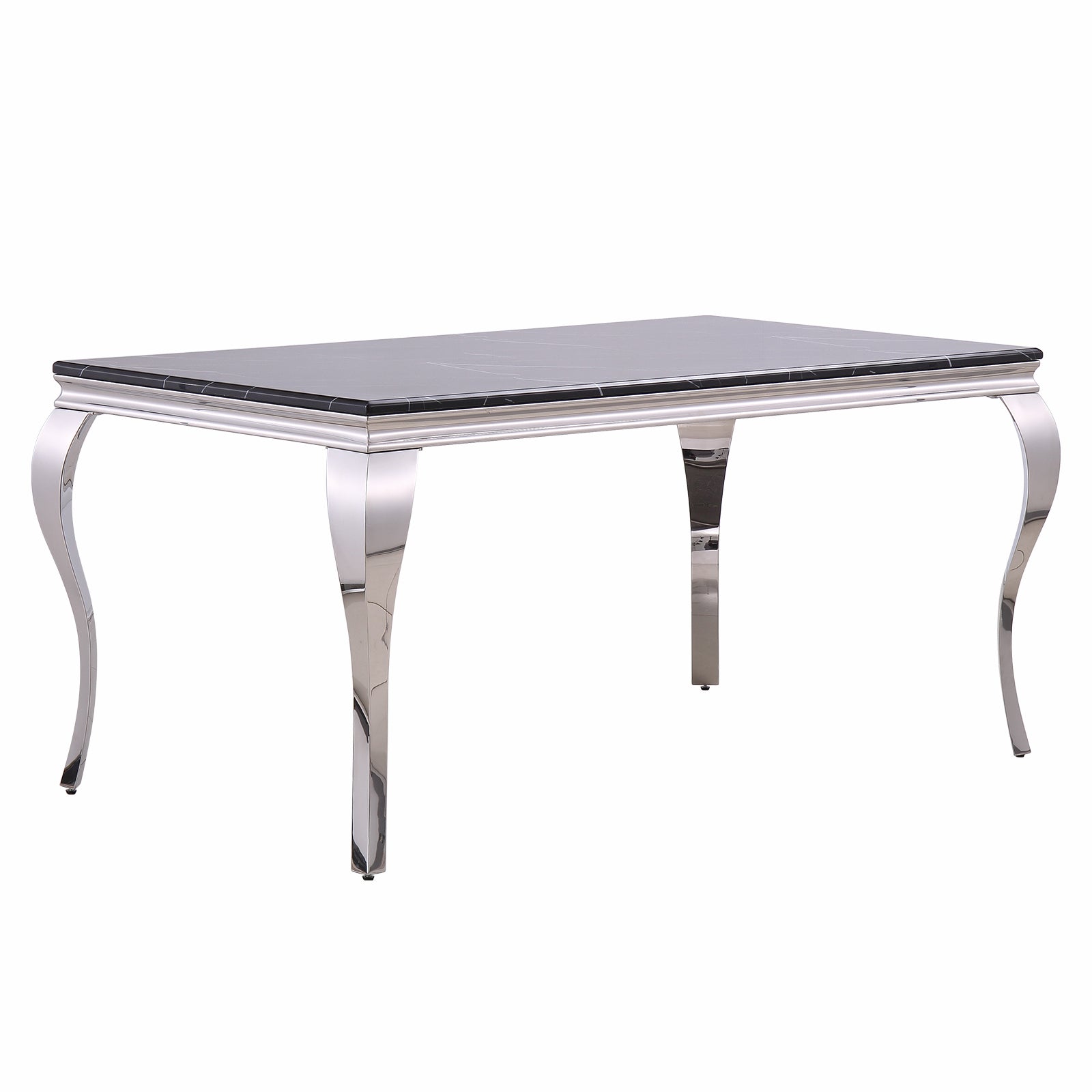 Black dining table | 63" Tabletop | Silver Metal Cabriole Legs | T204