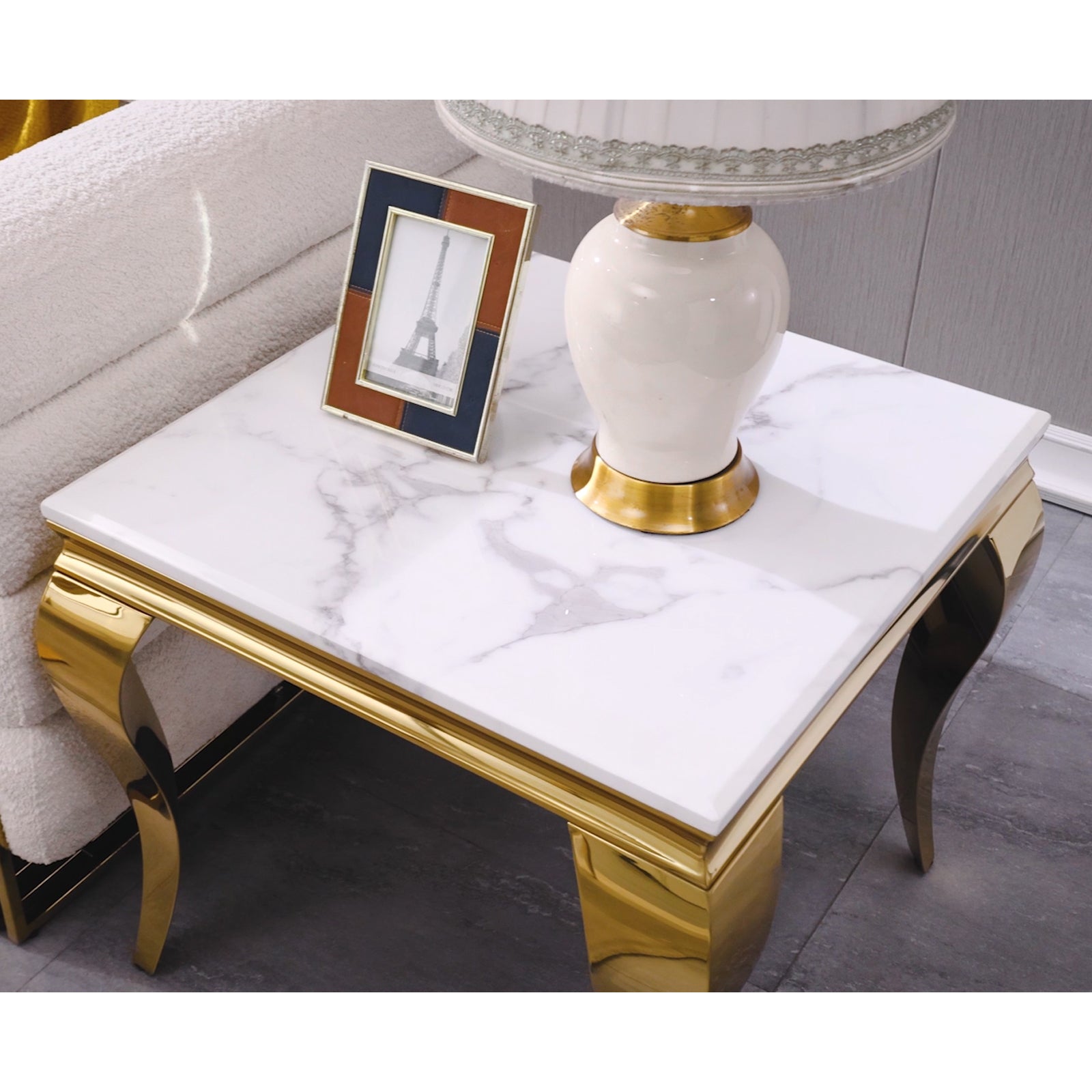 White Gold End Table with Stainless Steel Legs | E411