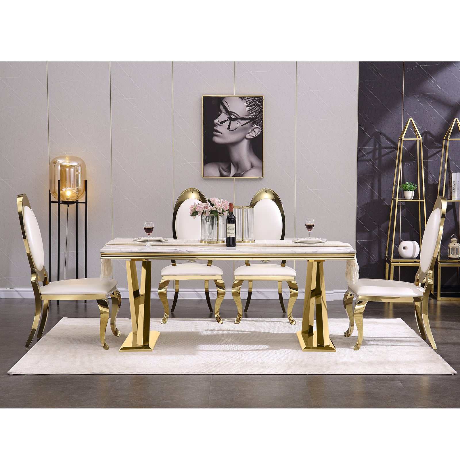 653-Set | AUZ White and Gold Dining room Sets for 6