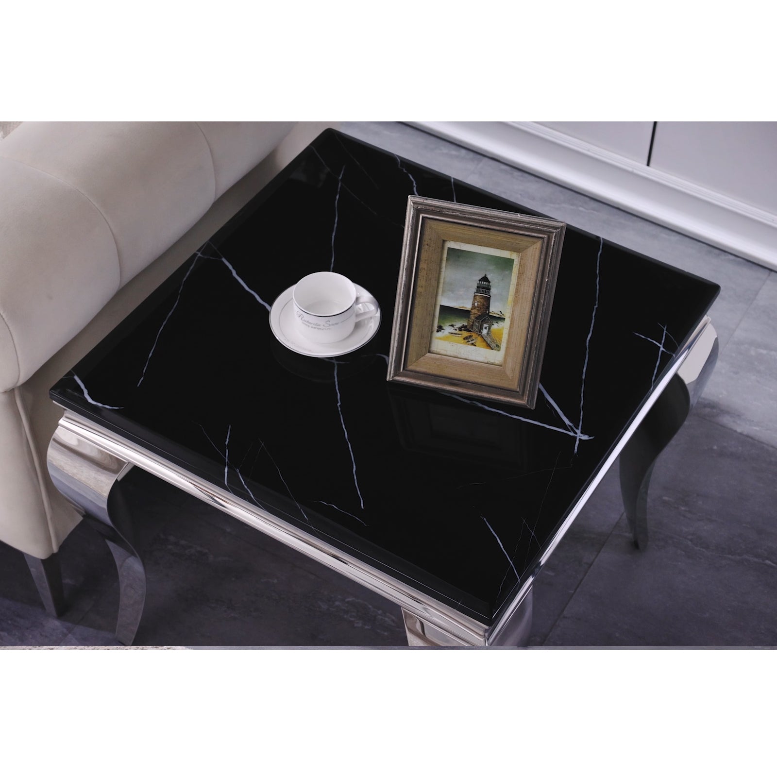 Black End Table with Stainless Steel Legs | E410