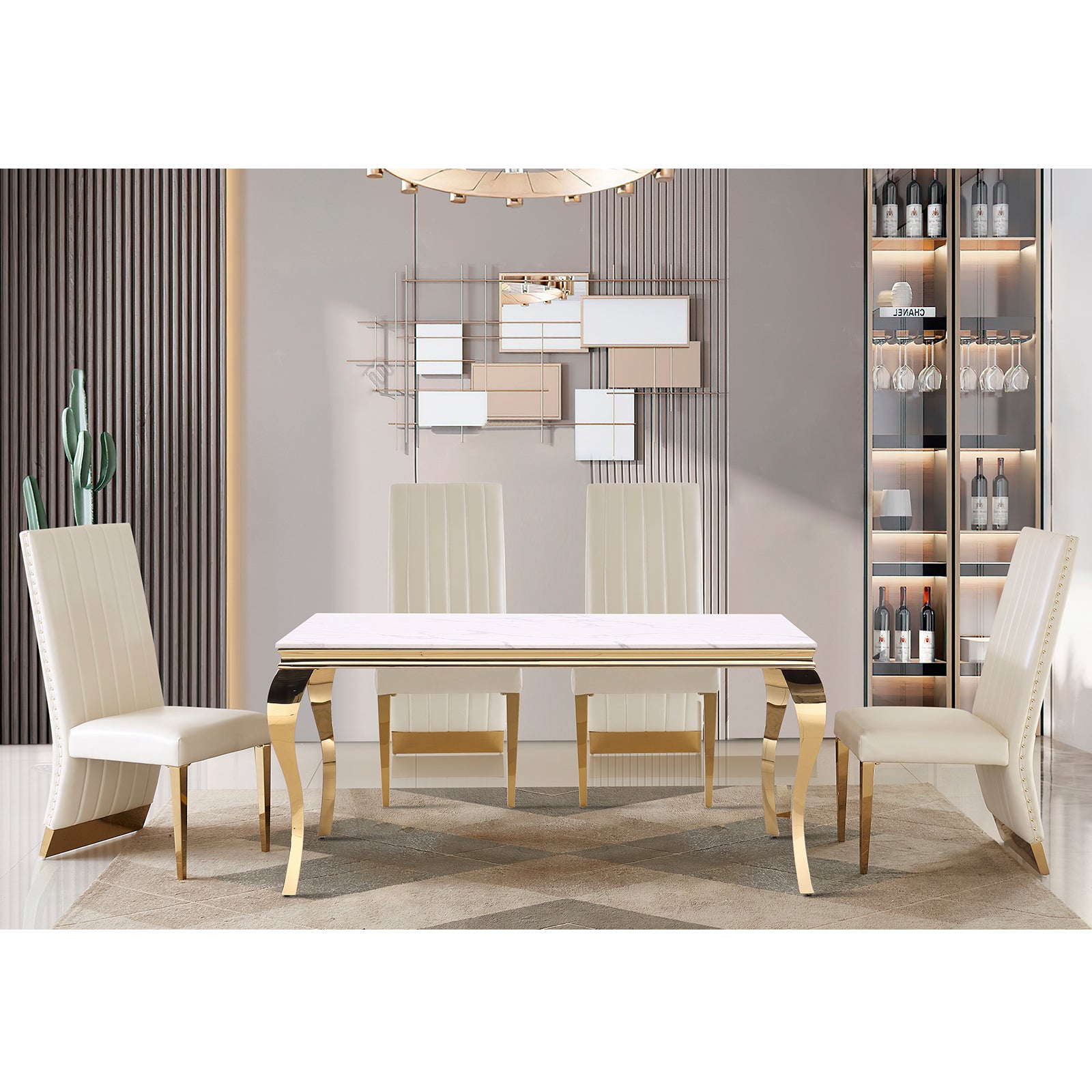 695 Set | AUZ White and gold Dining room Sets for 6