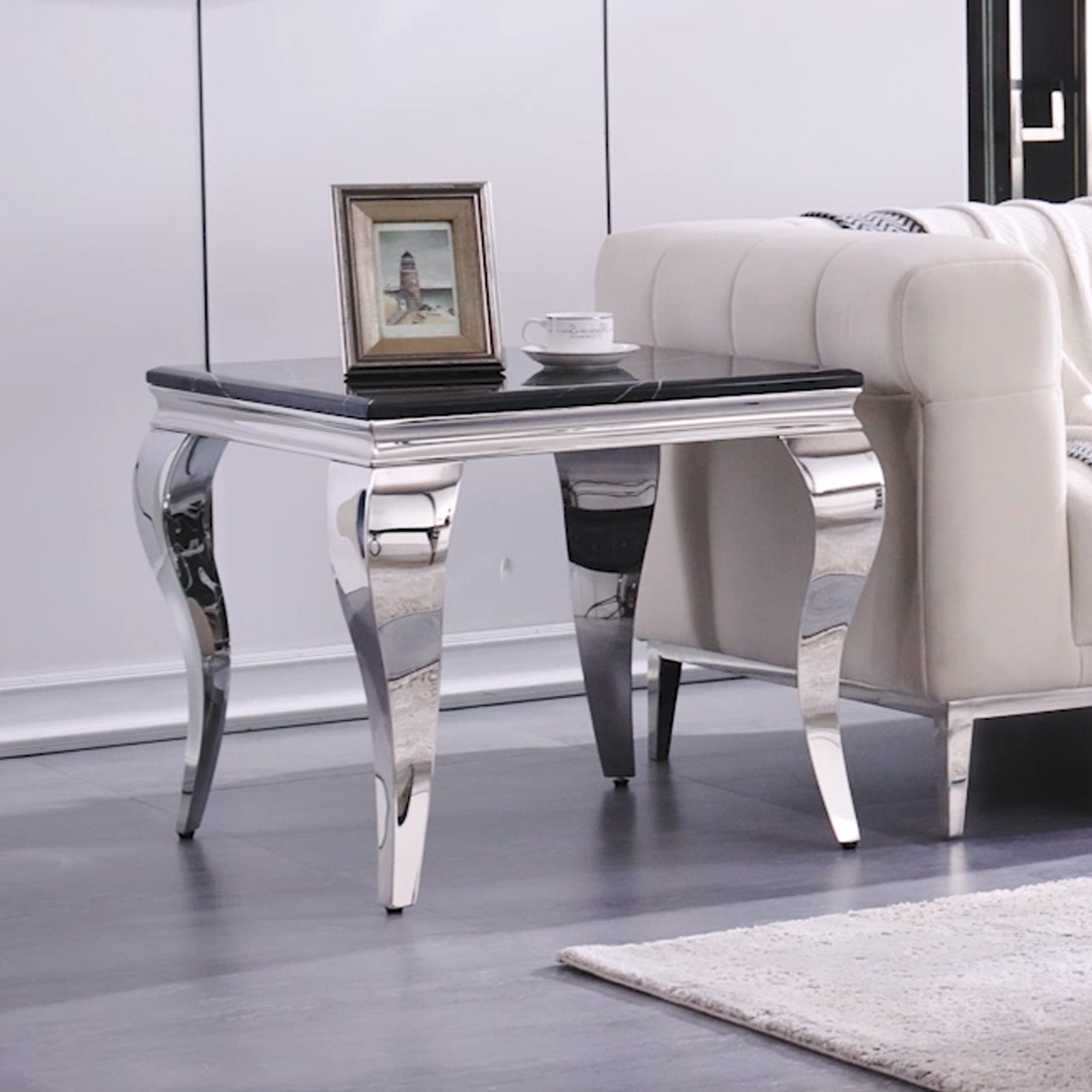 Black End Table with Stainless Steel Legs | E410