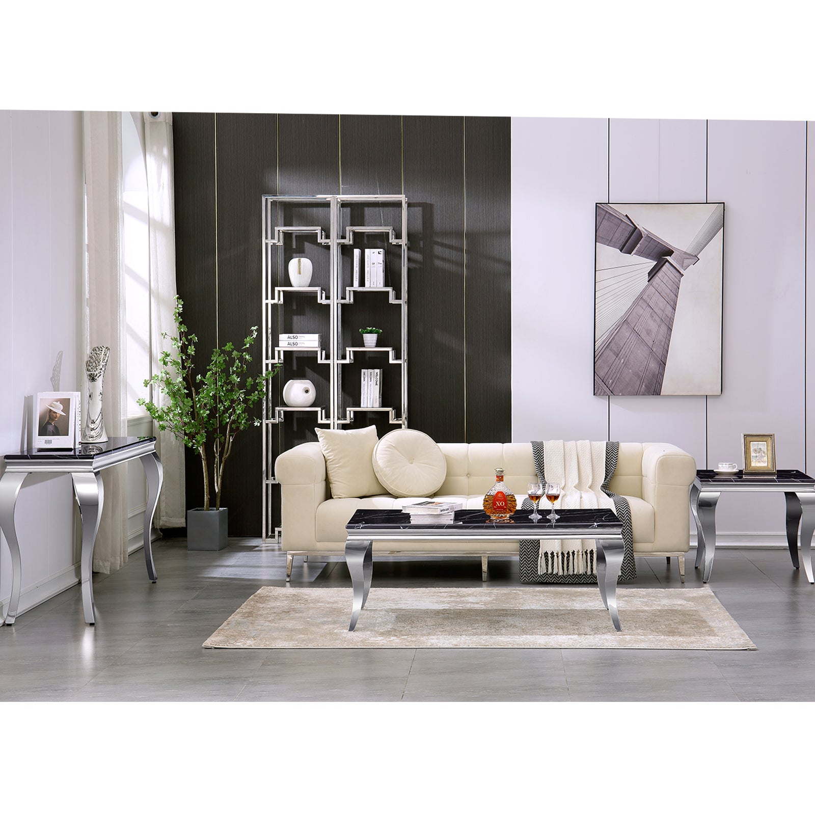 Black Coffee Table with Silver Cabriole Legs | F317