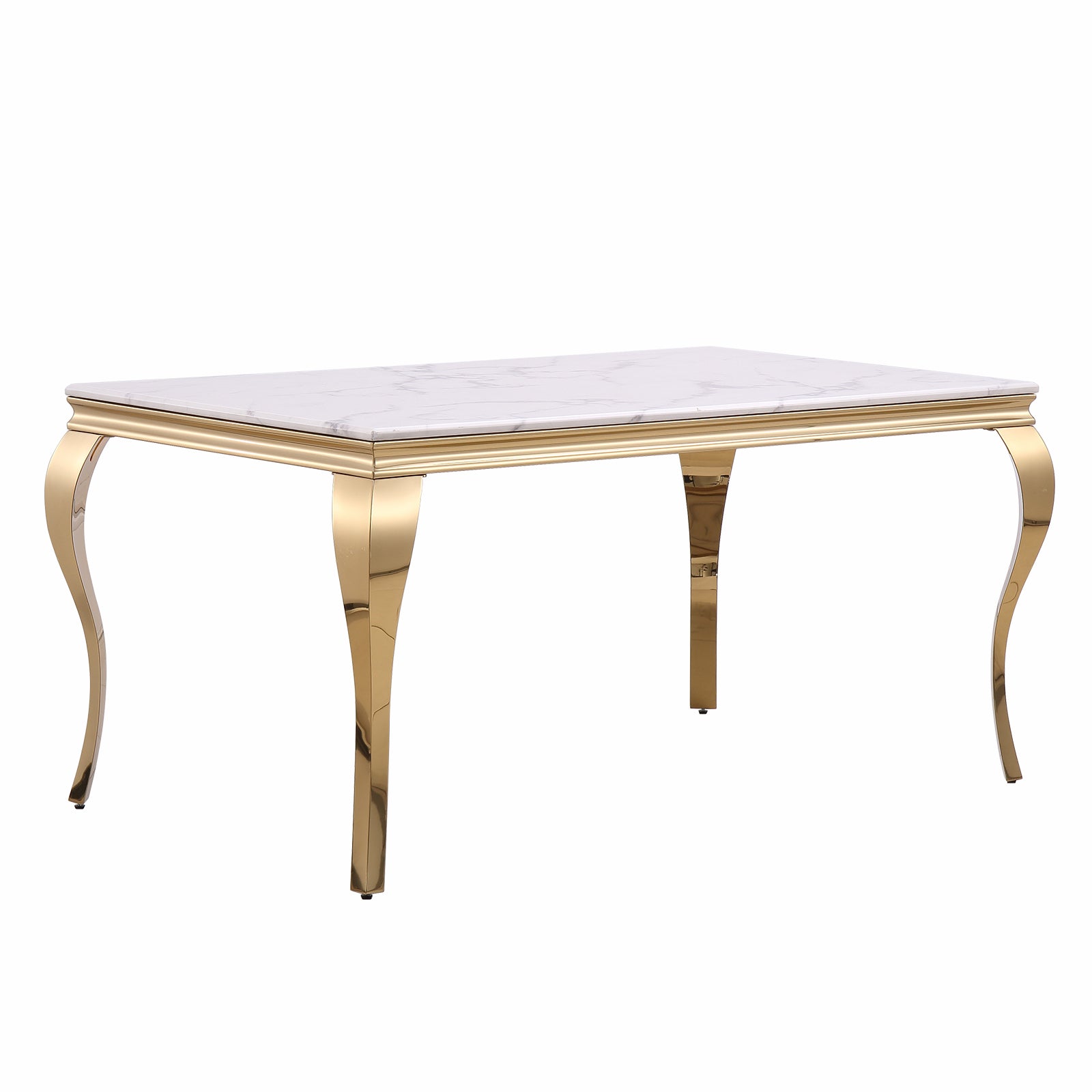 White dining table | 63" Tabletop | Gold metal Cabriole Legs | T205