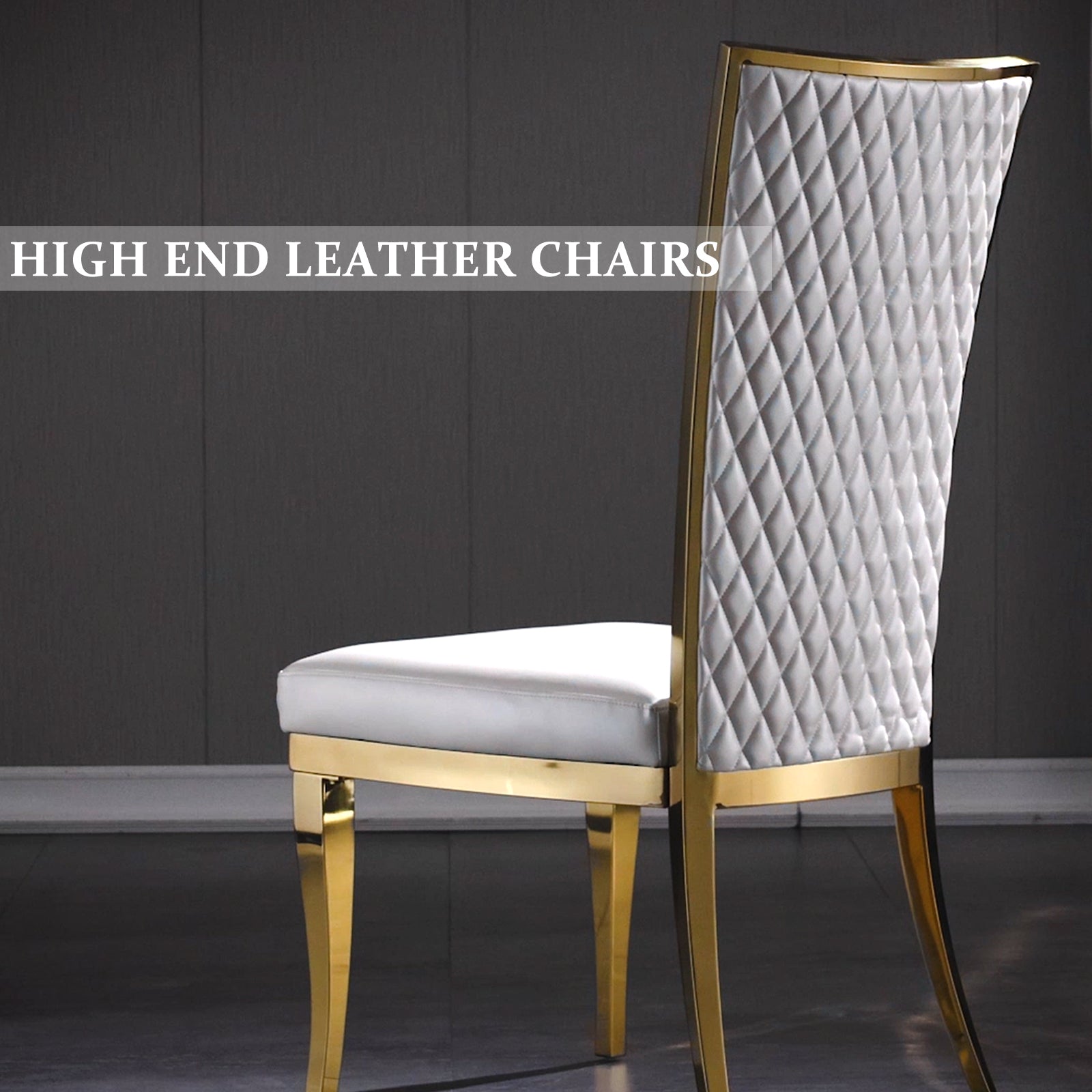 White Leather Dining Chairs | Hand-stitched diamond High Back | C152