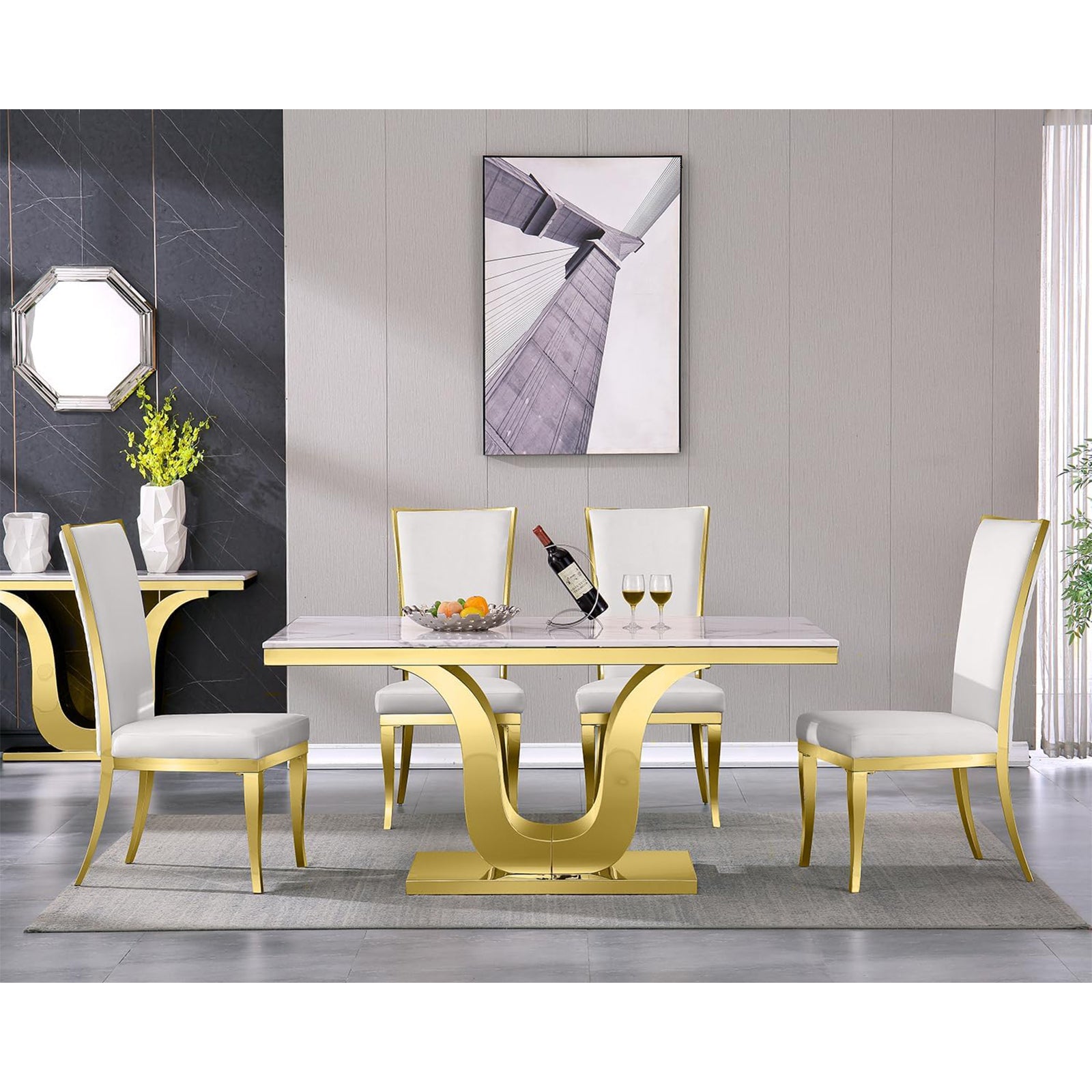 682-Set | AUZ White and Gold Dining room Sets for 6