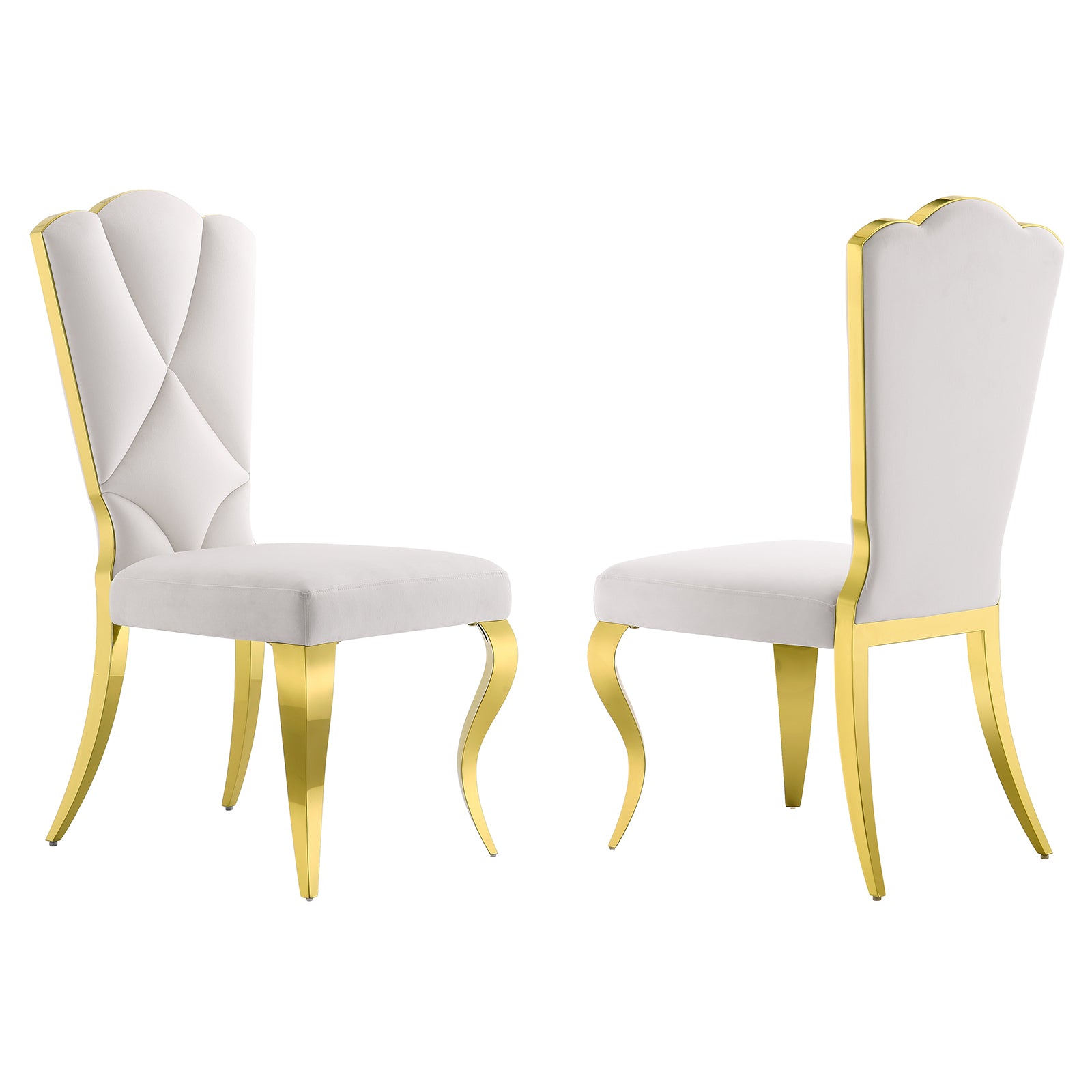 White velvet dining chairs | Cloud backrest design | Gold Metal legs | C142