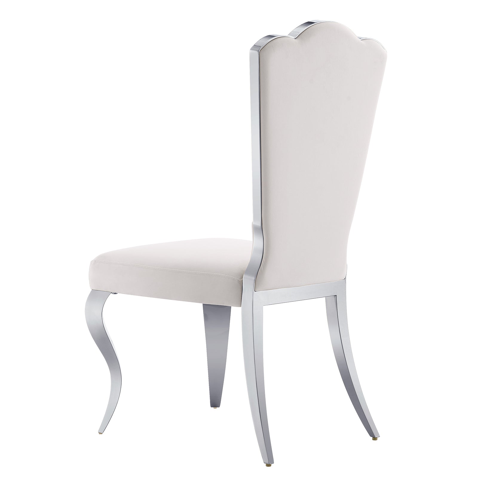 White velvet dining chairs | Cloud backrest design | Silver Metal legs | C141