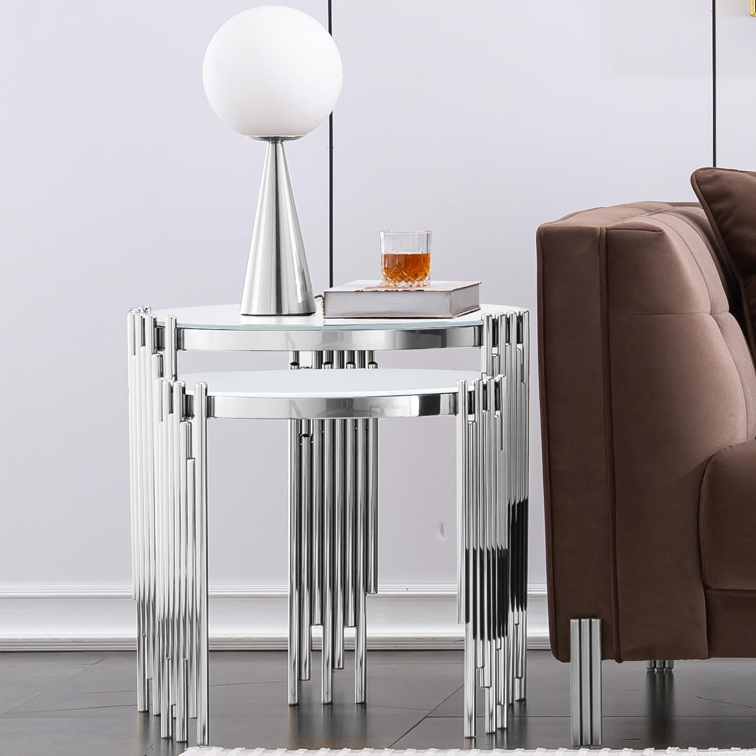 Nesting End Table with Metal multi-cylindrical legs | E421