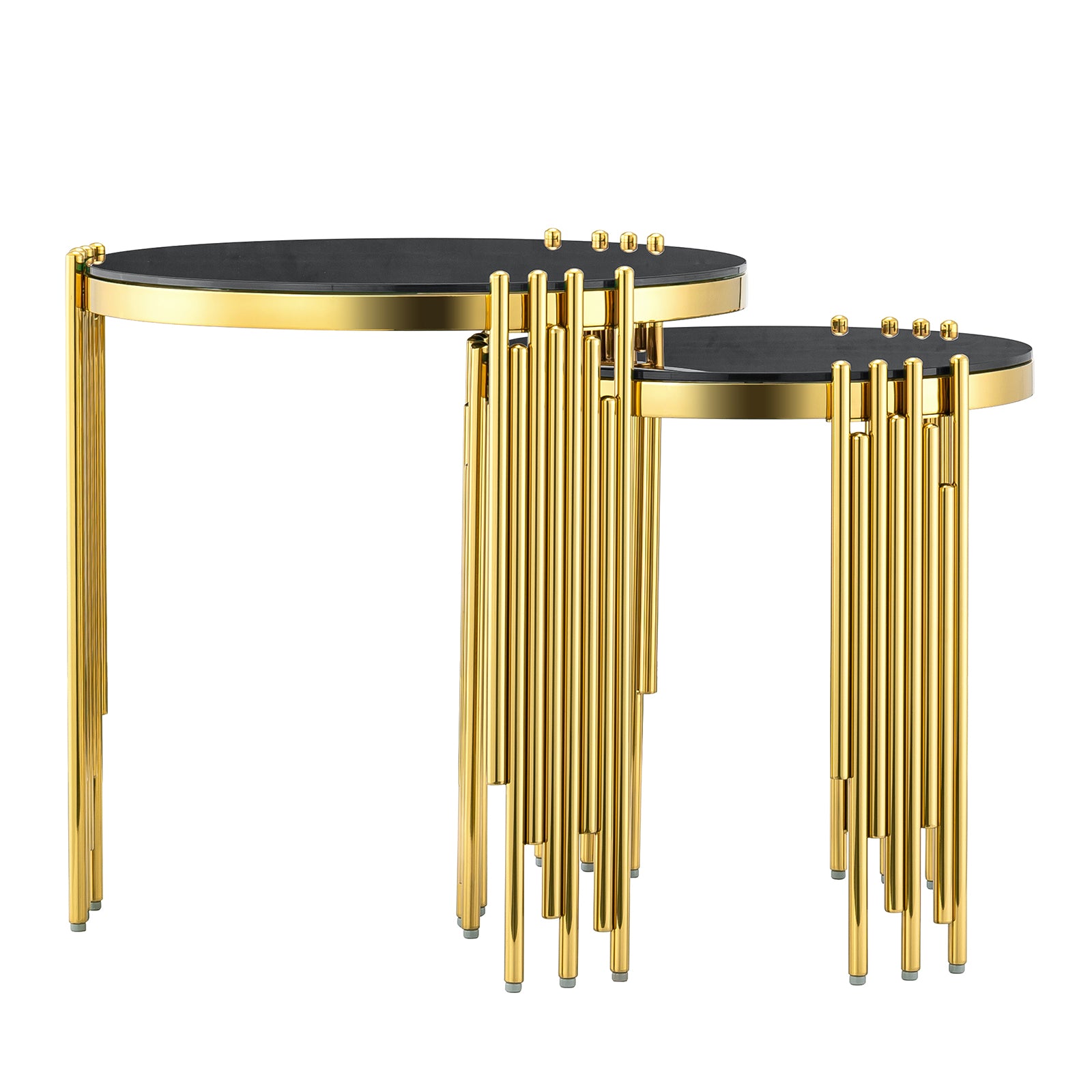 Gold Round coffee table set | Metal multi-cylindrical legs | L222