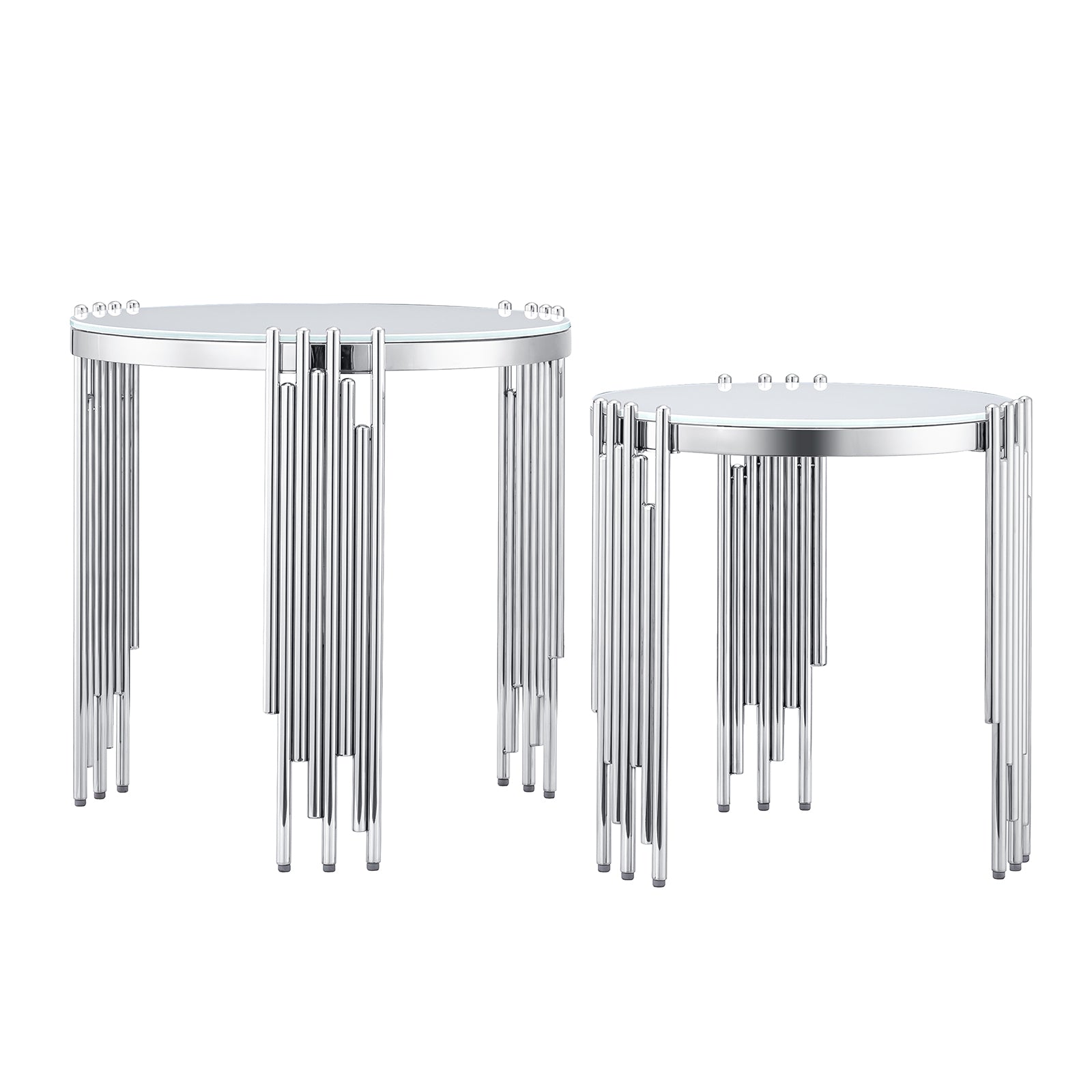 Silver Round coffee table set | Metal multi-cylindrical legs | L221