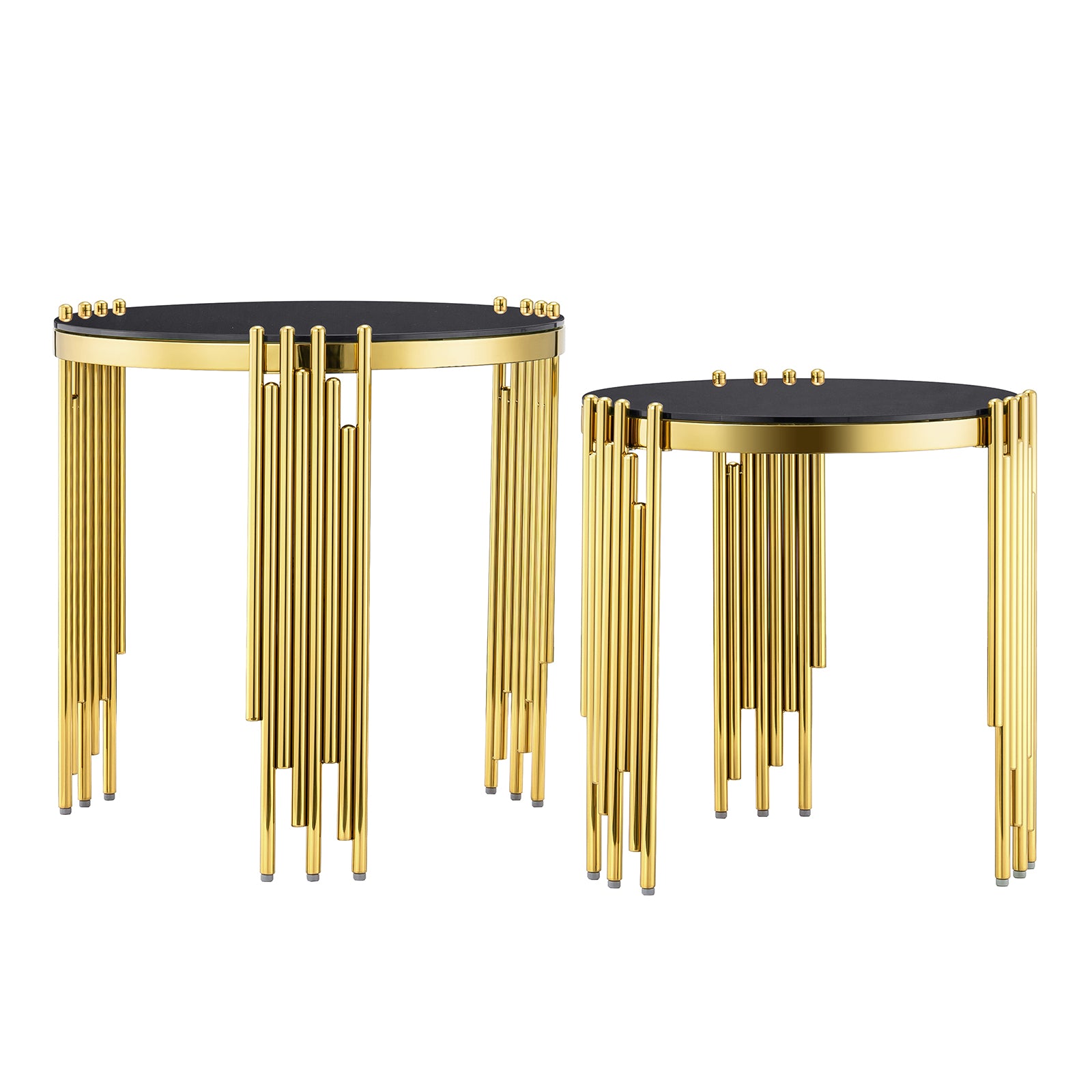 Gold Round coffee table set | Metal multi-cylindrical legs | L222