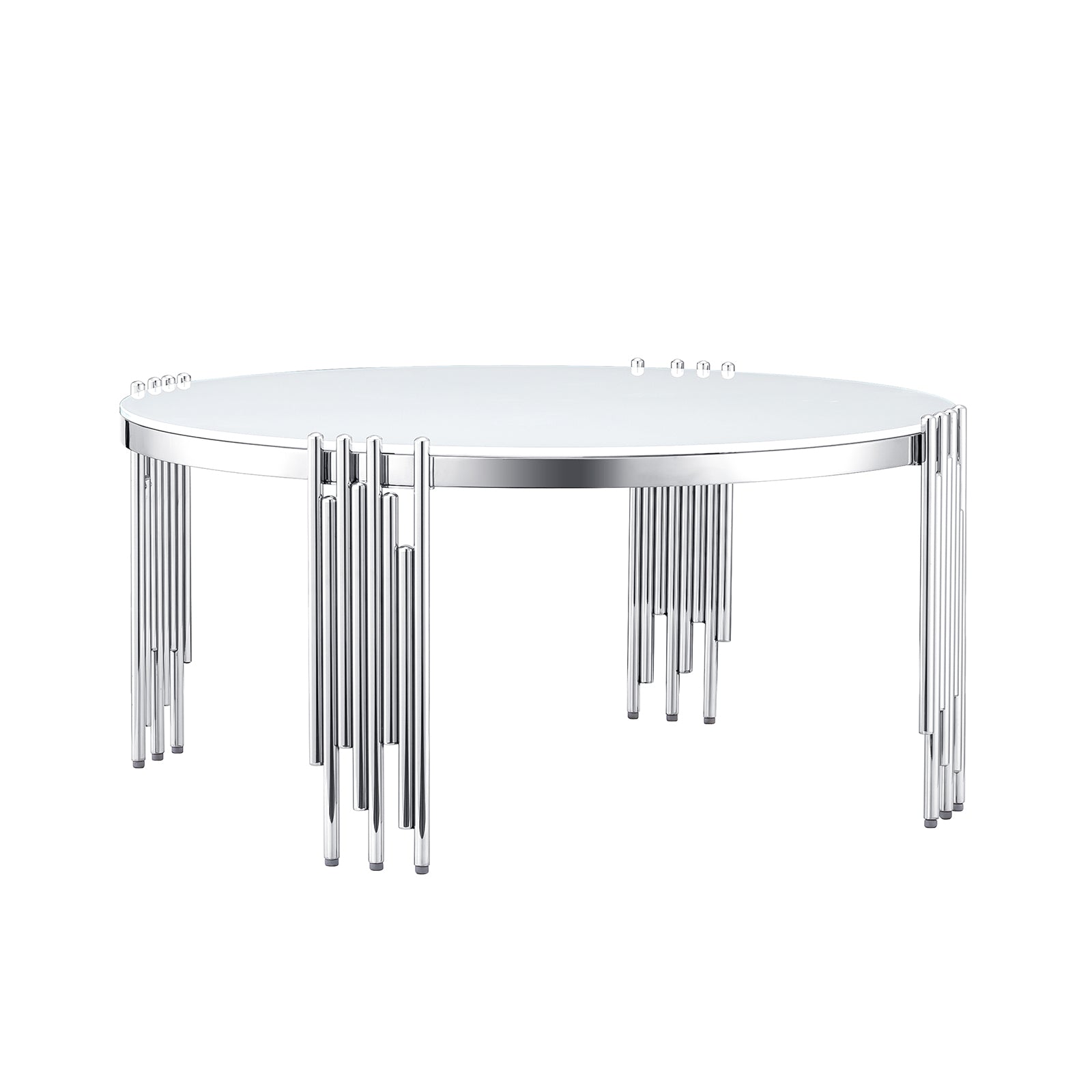 Silver Round coffee table set | Metal multi-cylindrical legs | L221
