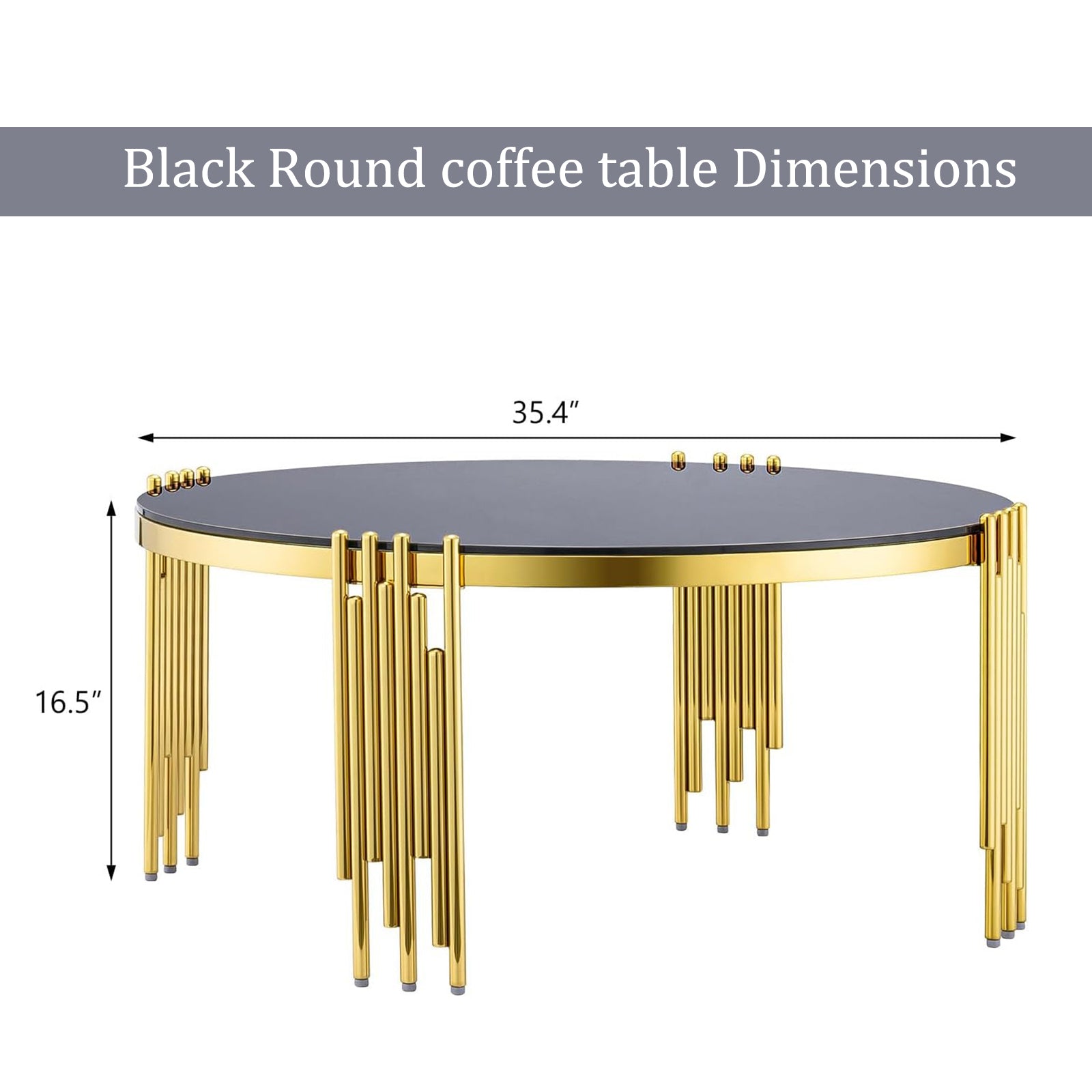 Glass Gold Round Coffee Table with Metal multi-cylindrical legs | F322