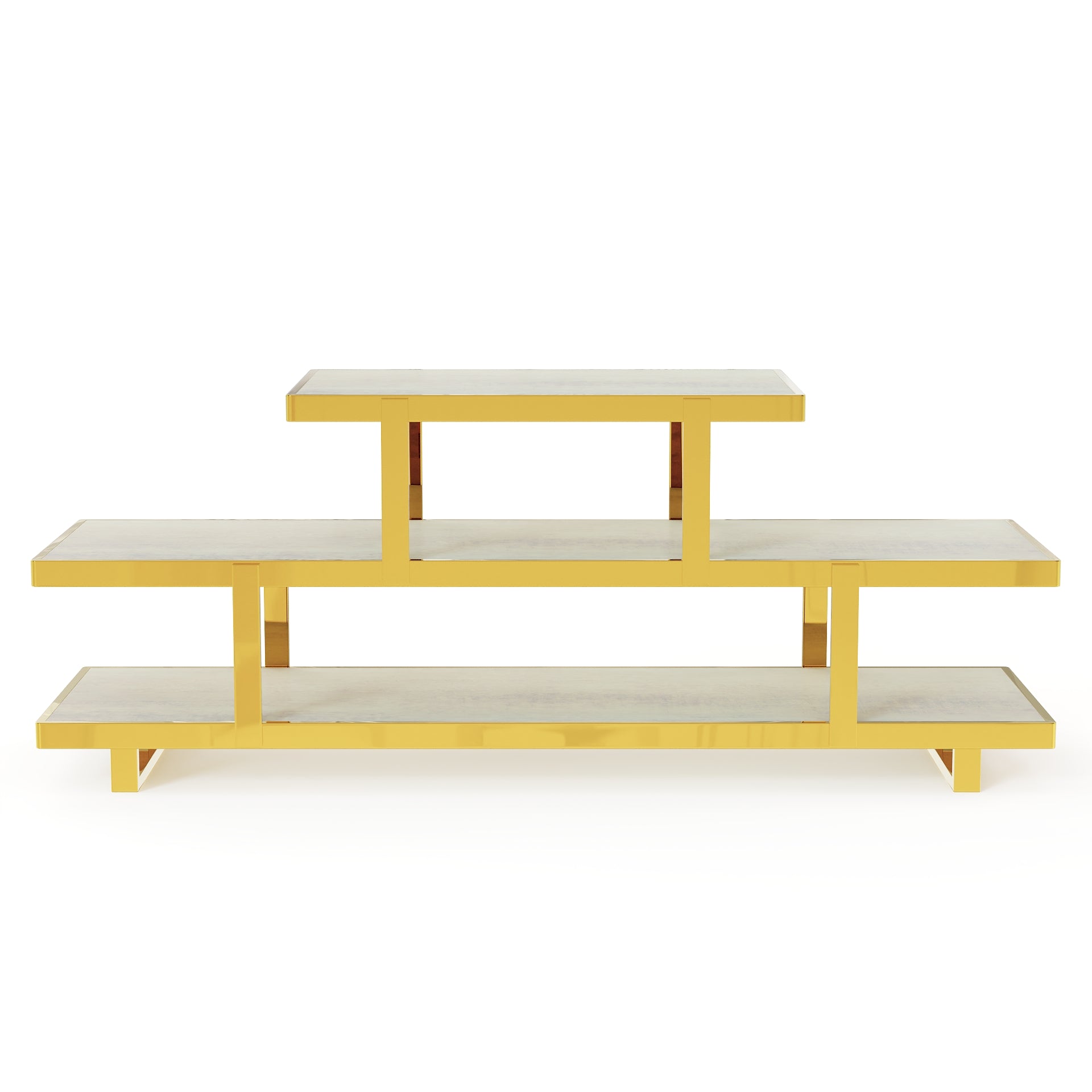 60” Gold TV Stand | 3 Tier Entertainment Center | Stainless Steel TV Consoles for Living Room
