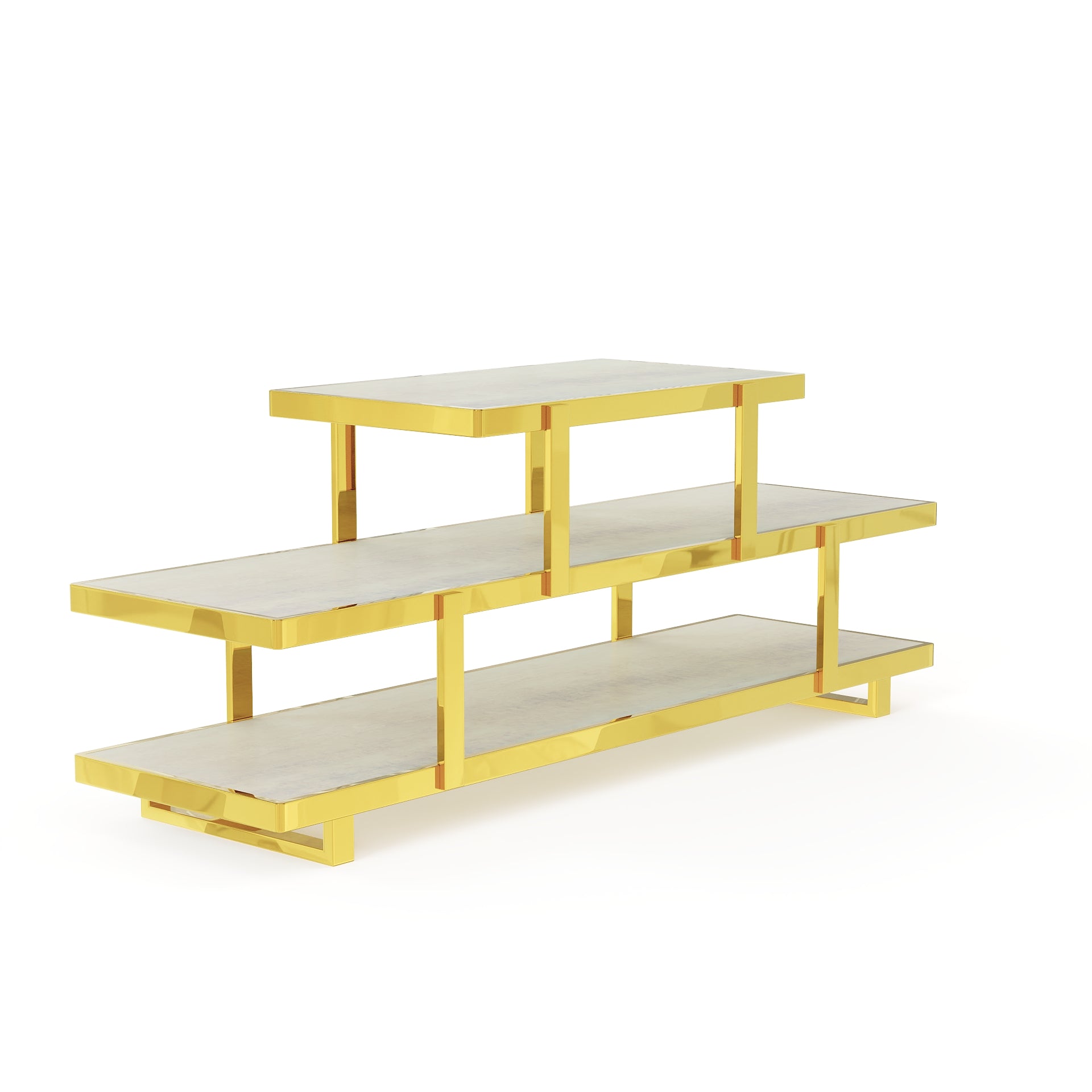 60” Gold TV Stand | 3 Tier Entertainment Center | Stainless Steel TV Consoles for Living Room