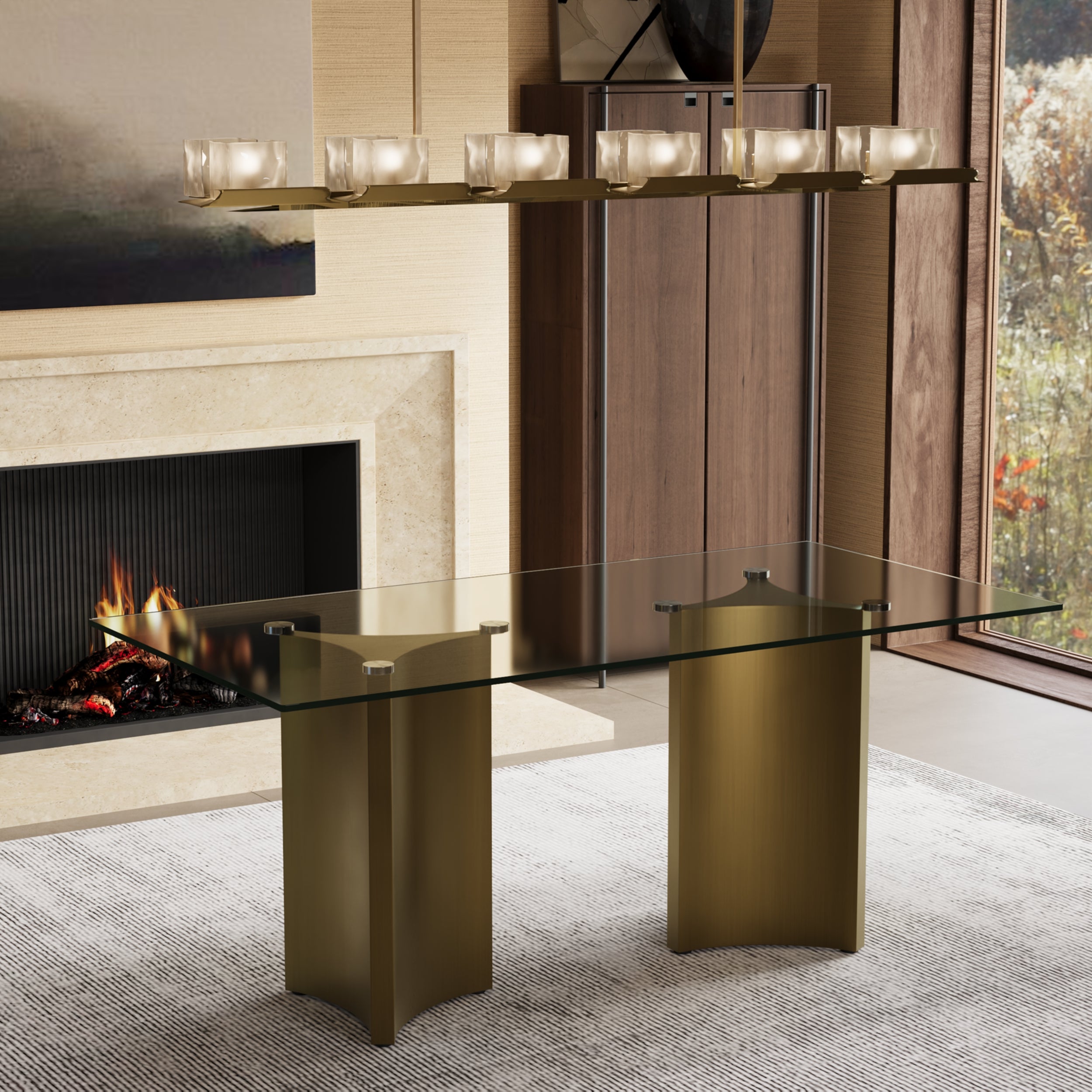 721 Set | Brushed Gold Dining Table Set for 6 | 70" Glass Dining Table and 6 Pcs Brushed Gold Dining Chairs