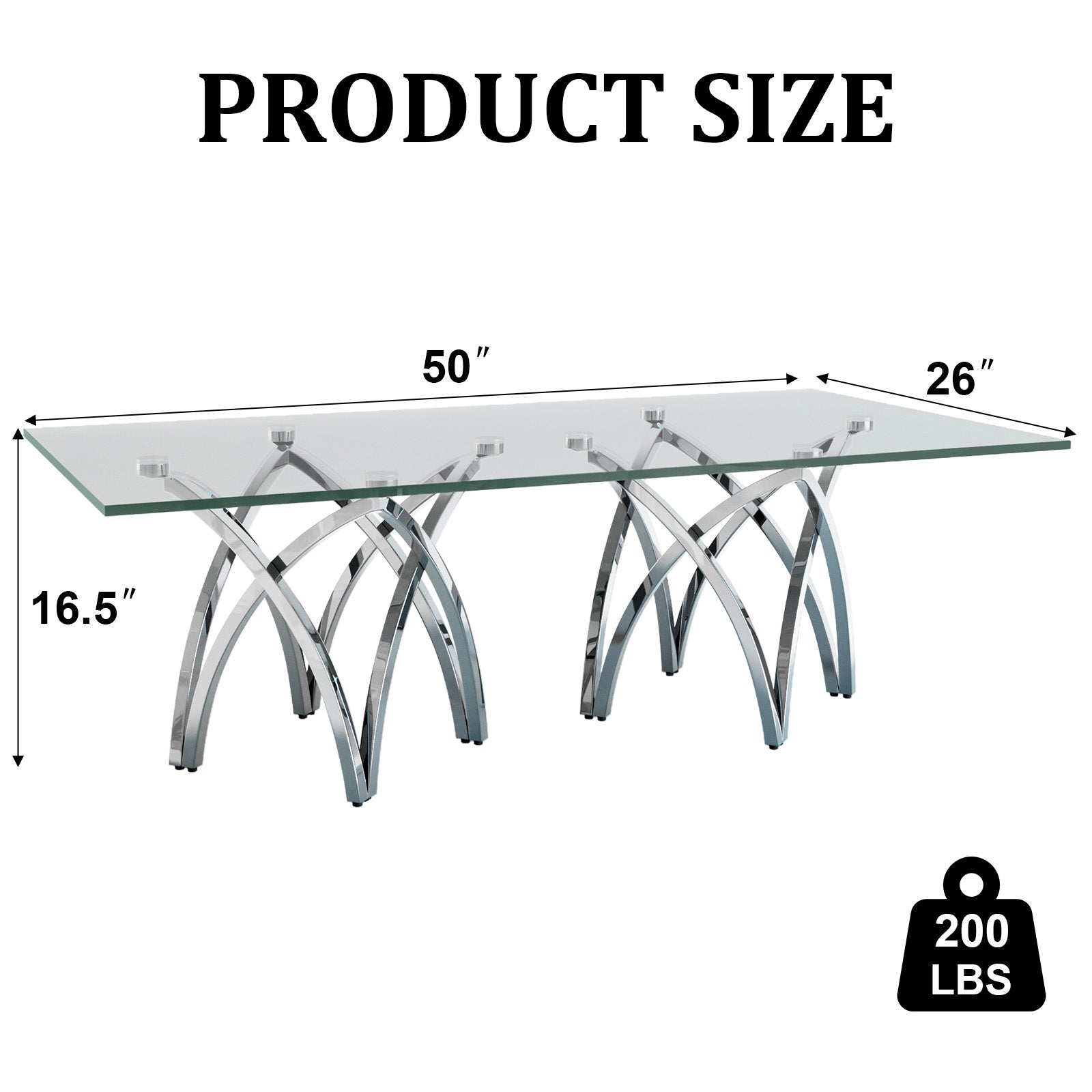 50 Inch Silver and Glass Coffee Table | Glass Center Table | Crown Shape Stainless Steel Silver Frame | F324