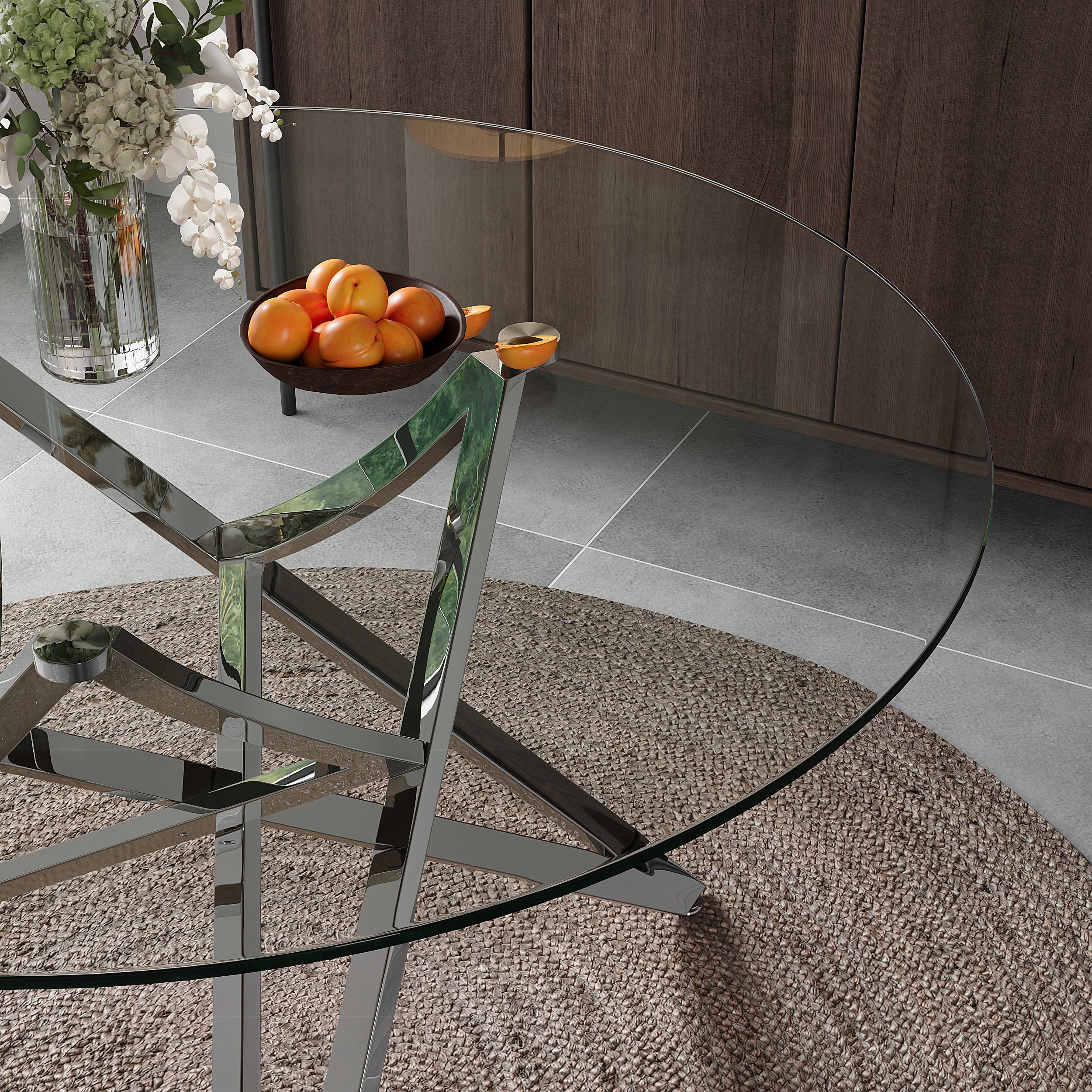 Round Dining Table | 47" Silver Glass Dining Table | Stable triangle structure | T230