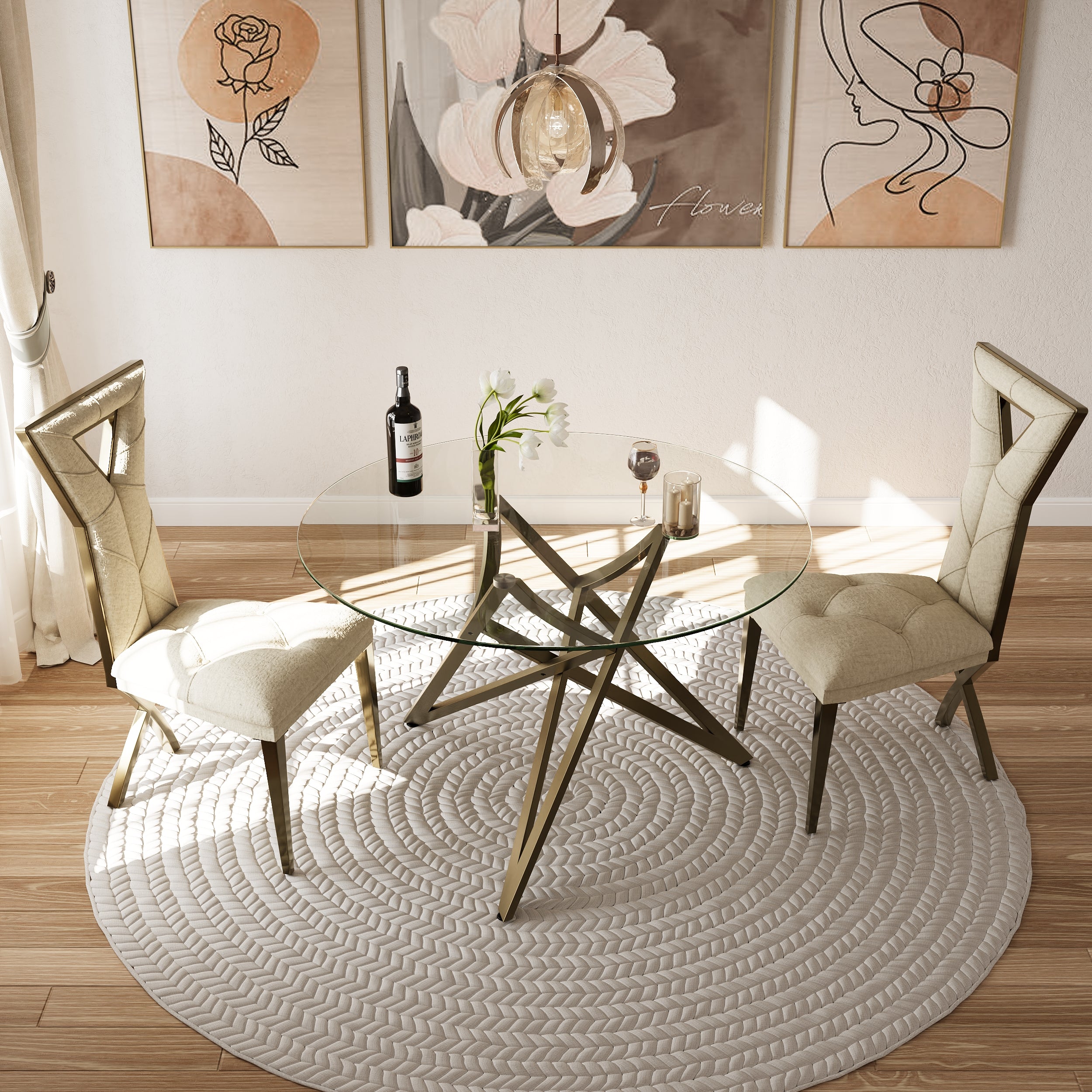 Off White and Brushed Gold Dining Chairs | Chenille Dining Chairs | X-shaped Polished Leg | C184