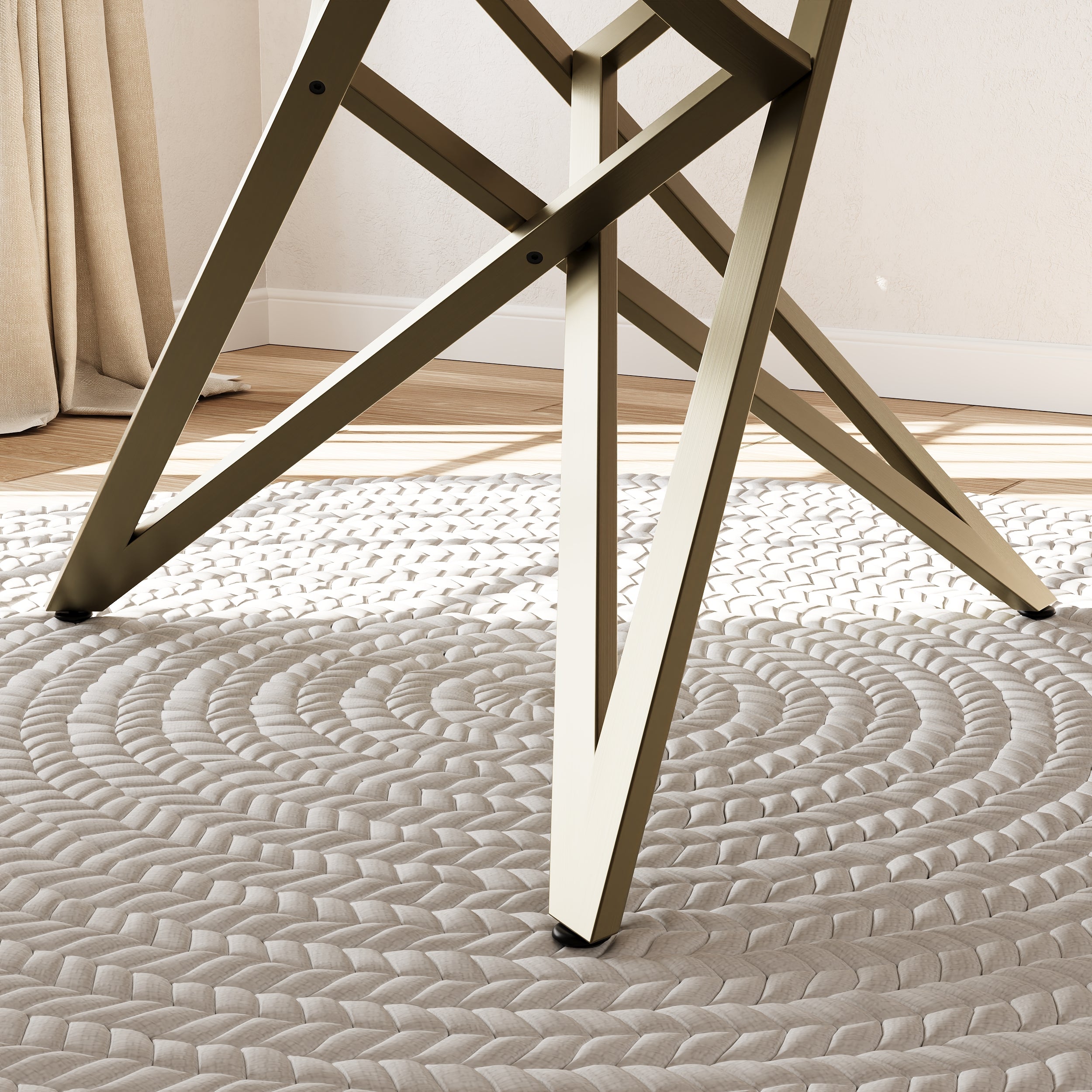 Round Dining Table | 47" Brushed Gold Glass Dining Table | Stable triangle structure | T231