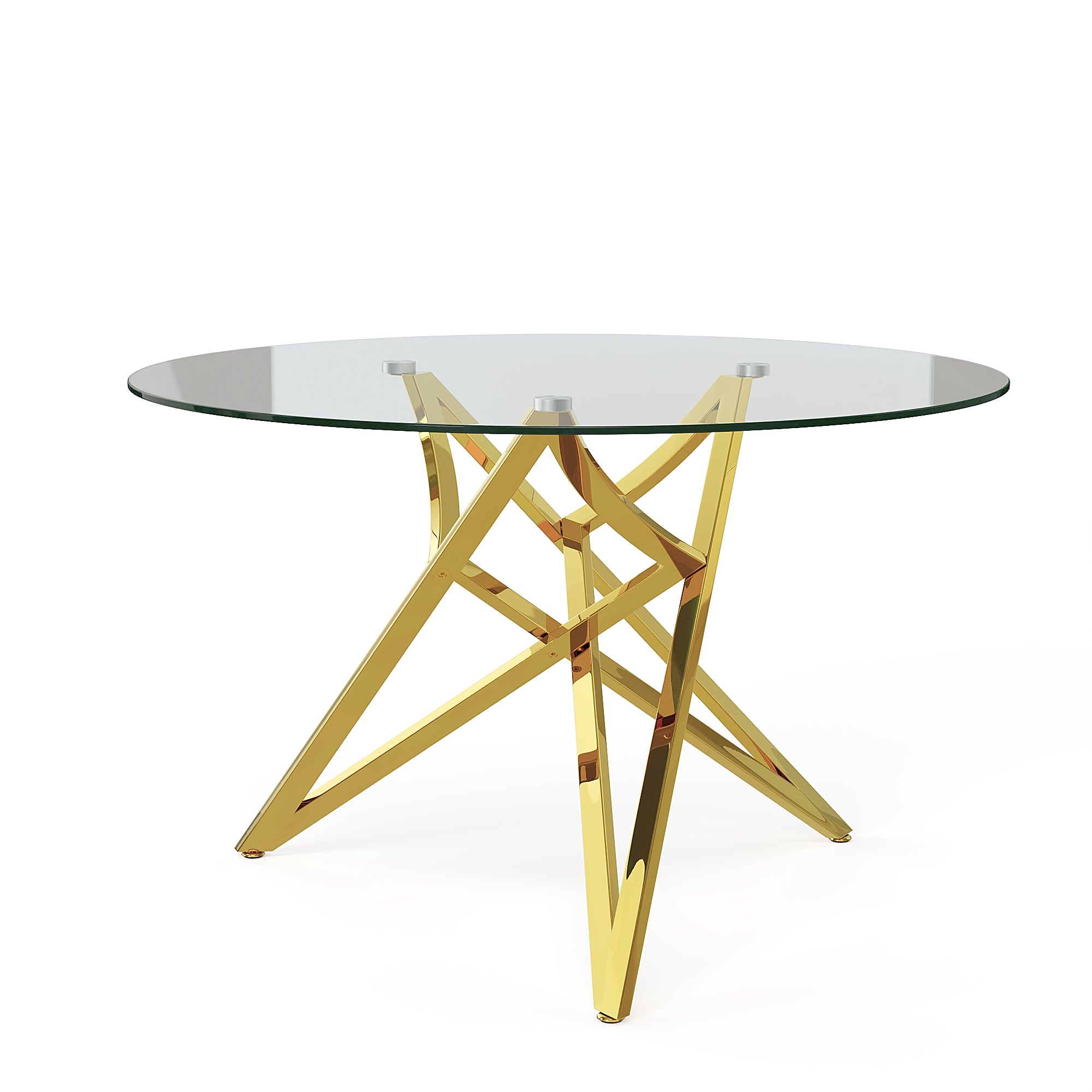 Round Dining Table | 47" Gold Glass Dining Table | Stable triangle structure | T229