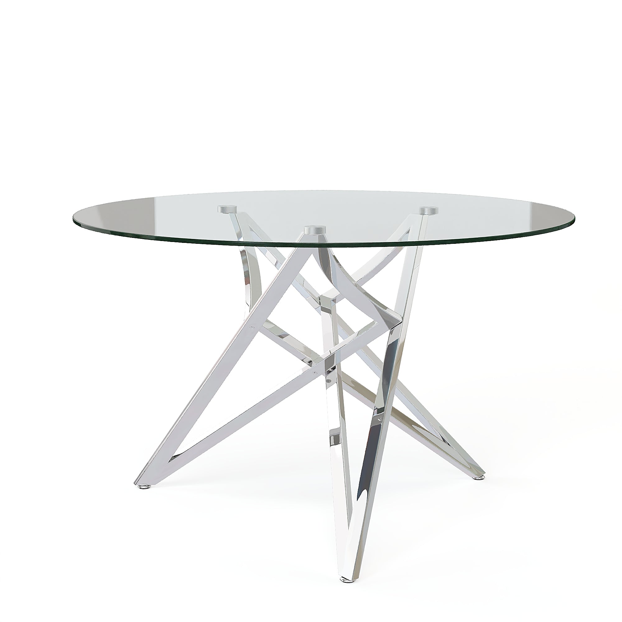 Round Dining Table | 47" Silver Glass Dining Table | Stable triangle structure | T230