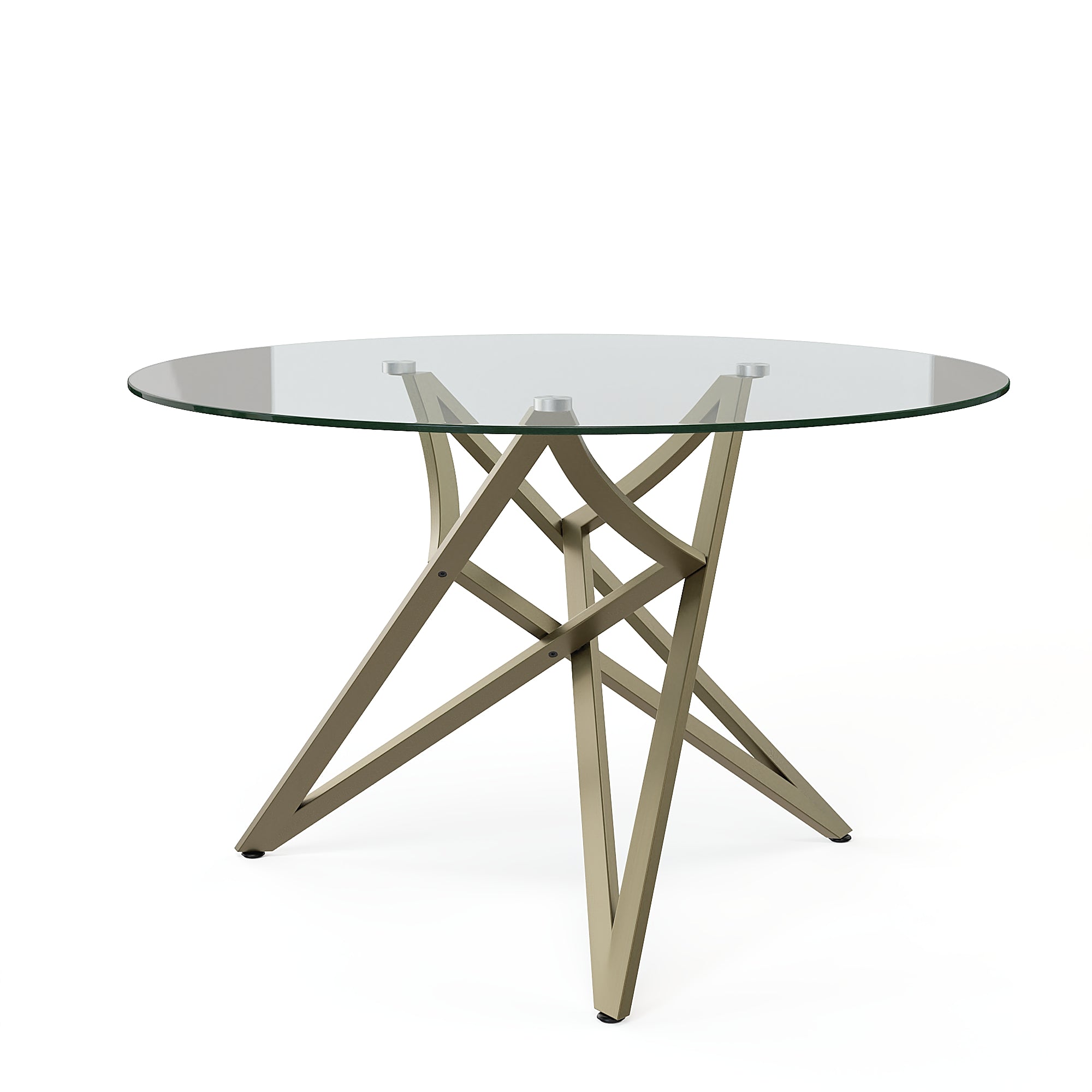 Round Dining Table | 47" Brushed Gold Glass Dining Table | Stable triangle structure | T231