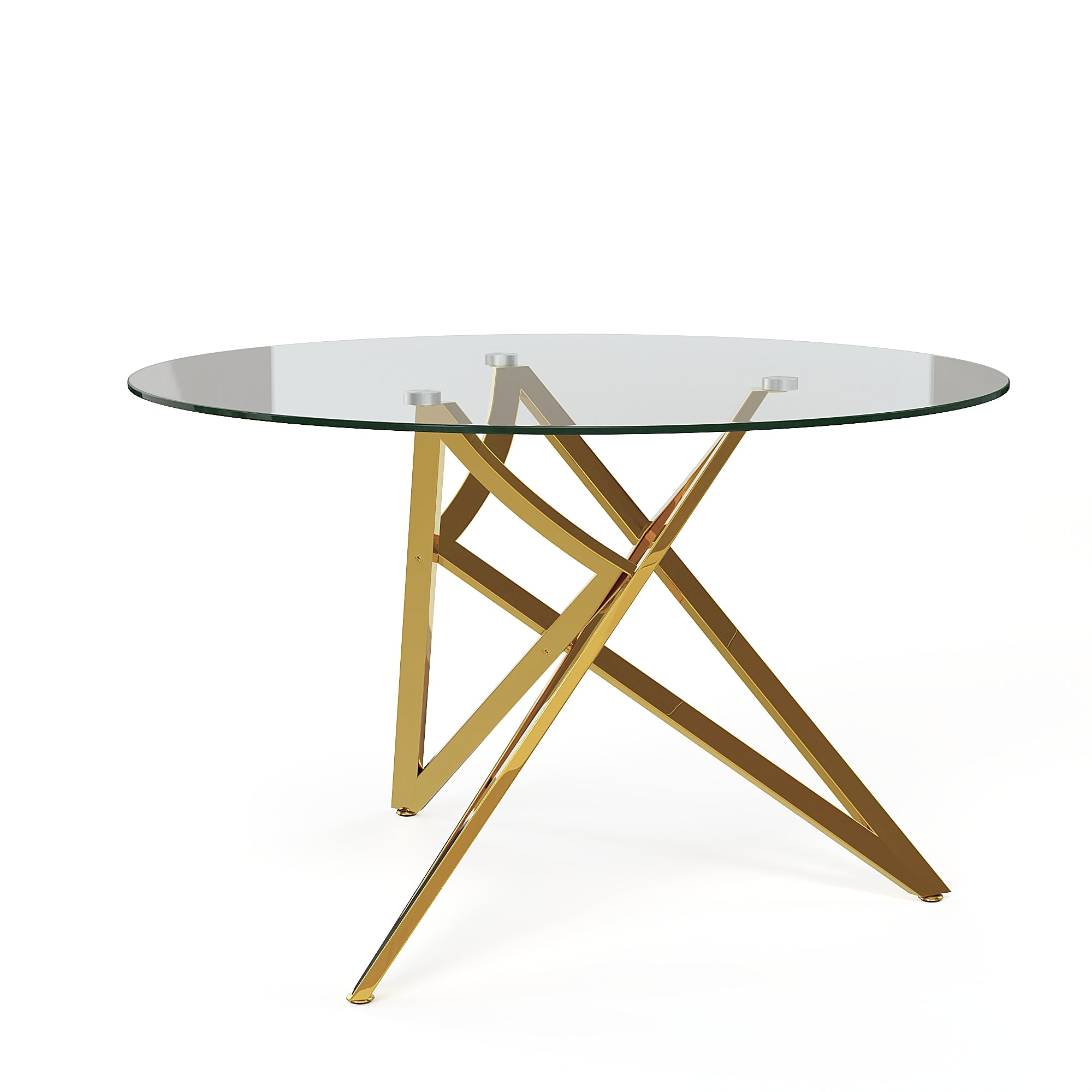Round Dining Table | 47" Gold Glass Dining Table | Stable triangle structure | T229