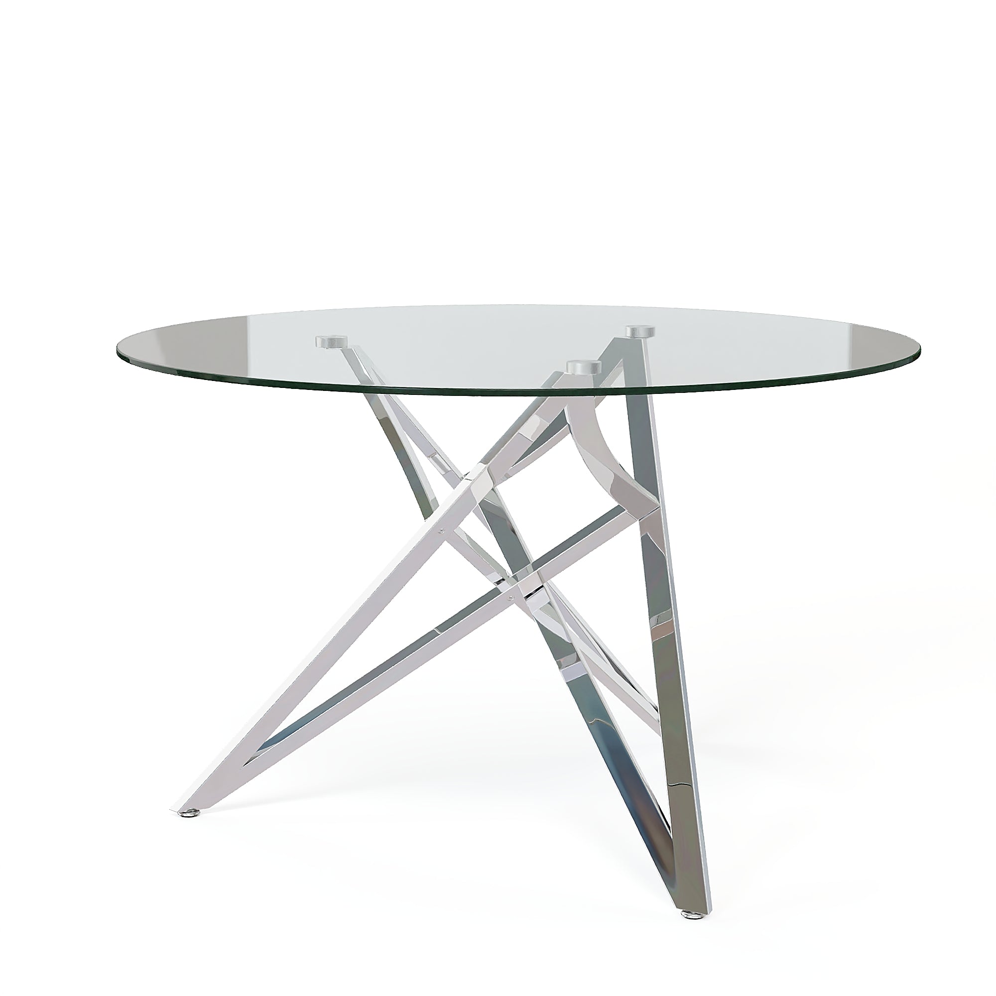 Round Dining Table | 47" Silver Glass Dining Table | Stable triangle structure | T230