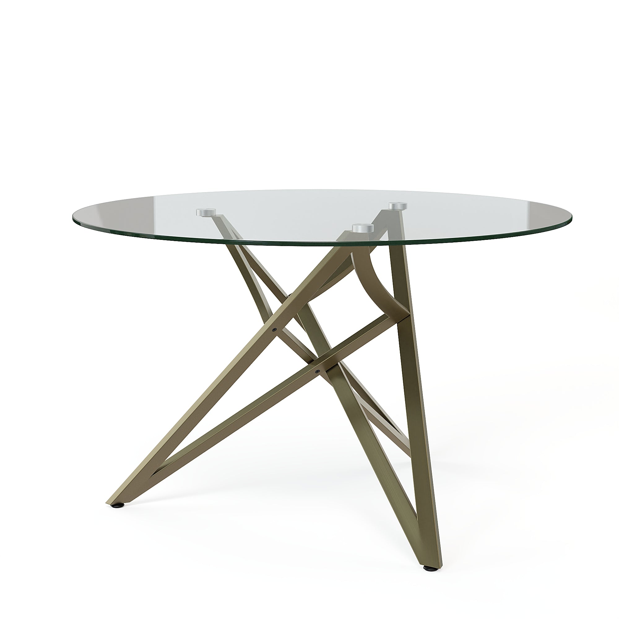 Round Dining Table | 47" Brushed Gold Glass Dining Table | Stable triangle structure | T231
