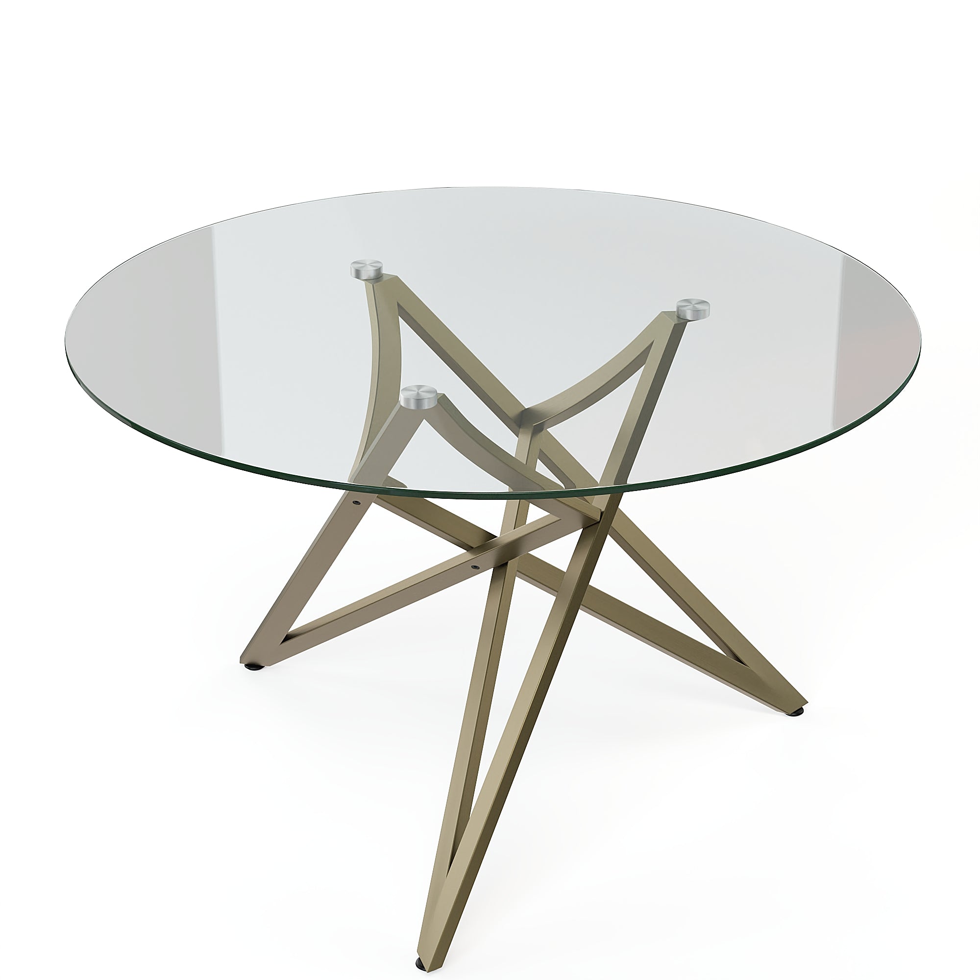 Round Dining Table | 47" Brushed Gold Glass Dining Table | Stable triangle structure | T231