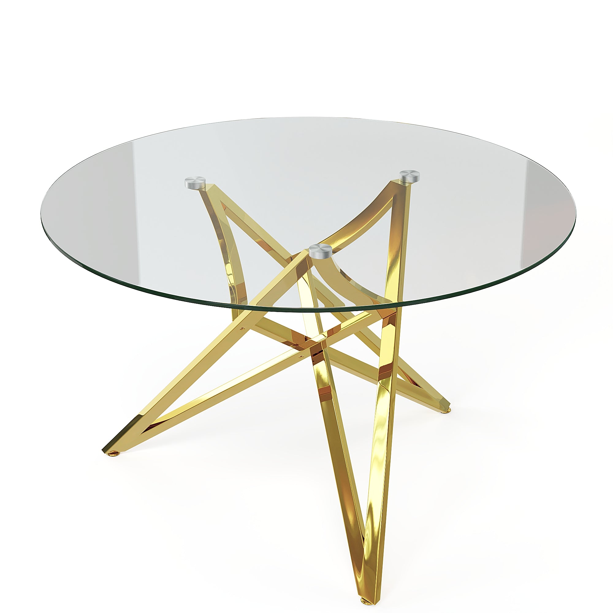 Round Dining Table | 47" Gold Glass Dining Table | Stable triangle structure | T229