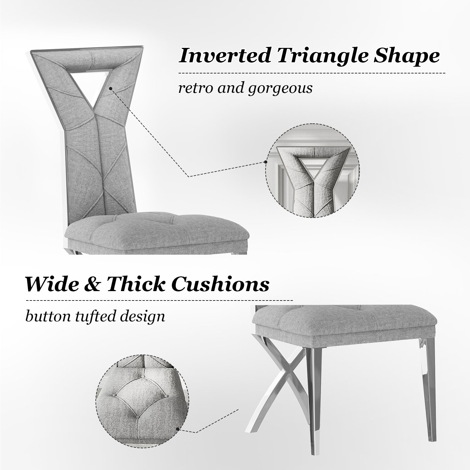Gray and Silver Dining Chairs | Chenille Dining Chairs | X-shaped Polished Leg | C183