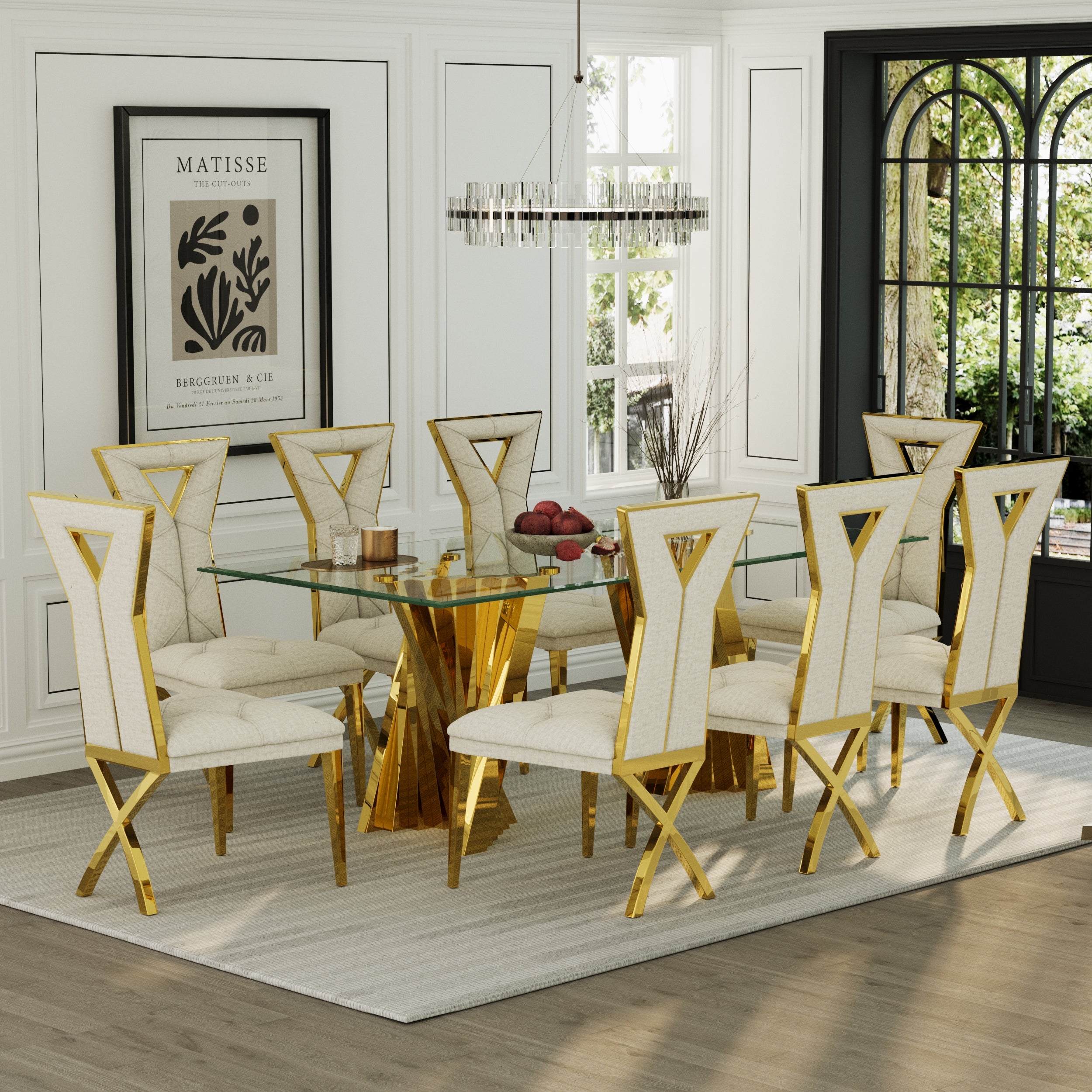 Off White and Gold Dining Chairs | Chenille Dining Chairs | X-shaped Polished Leg | C182