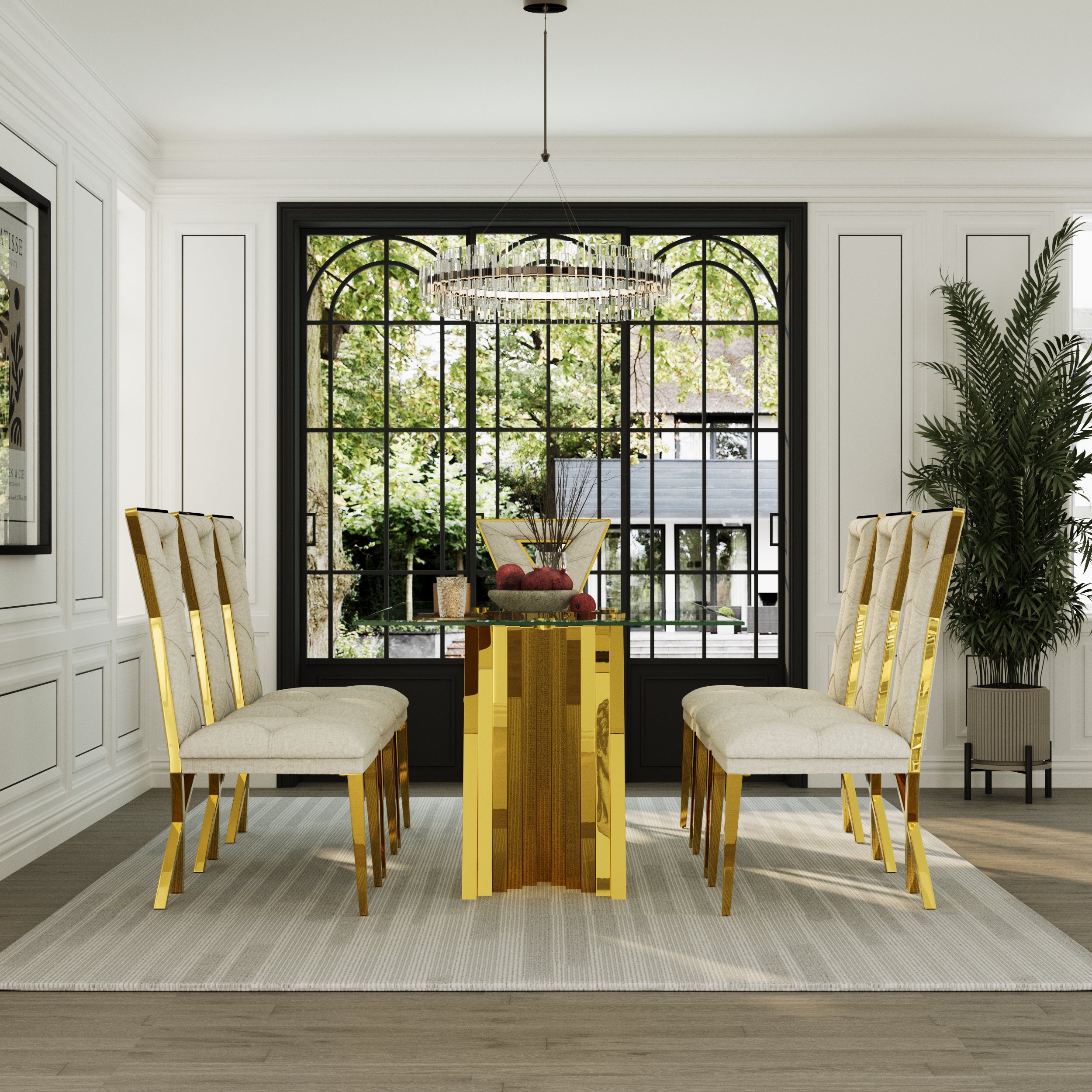 Off White and Gold Dining Chairs | Chenille Dining Chairs | X-shaped Polished Leg | C182