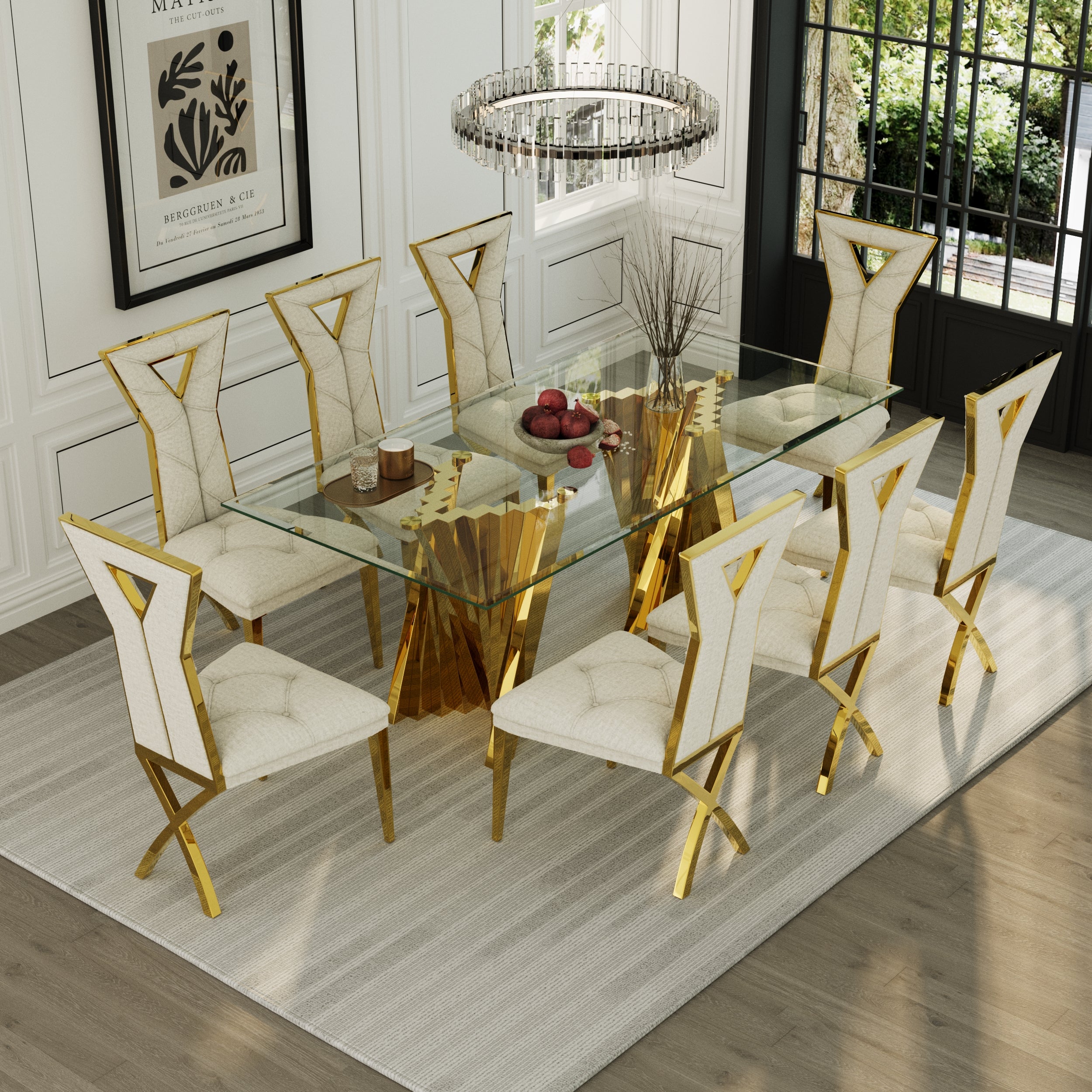 Off White and Gold Dining Chairs | Chenille Dining Chairs | X-shaped Polished Leg | C182