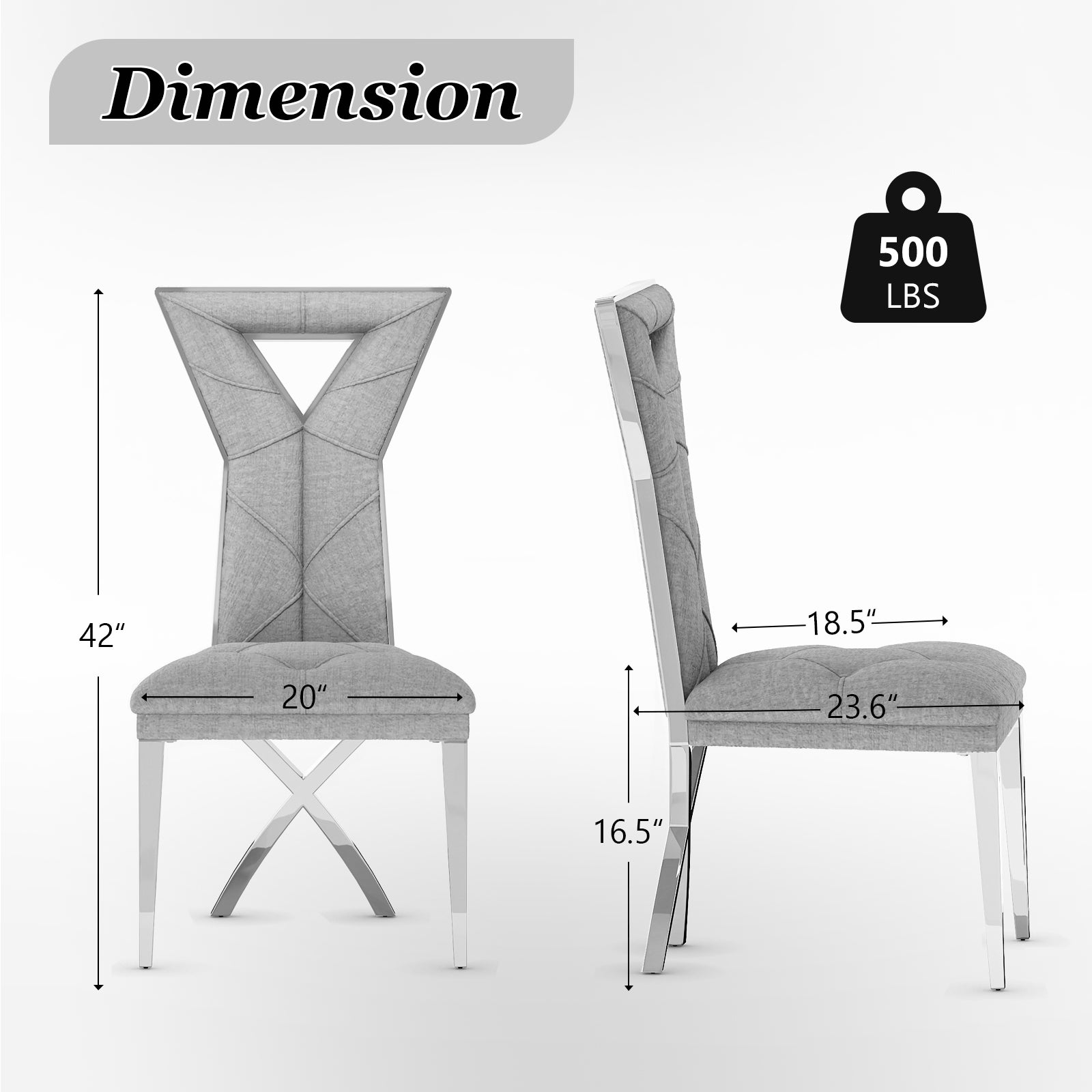 Gray and Silver Dining Chairs | Chenille Dining Chairs | X-shaped Polished Leg | C183