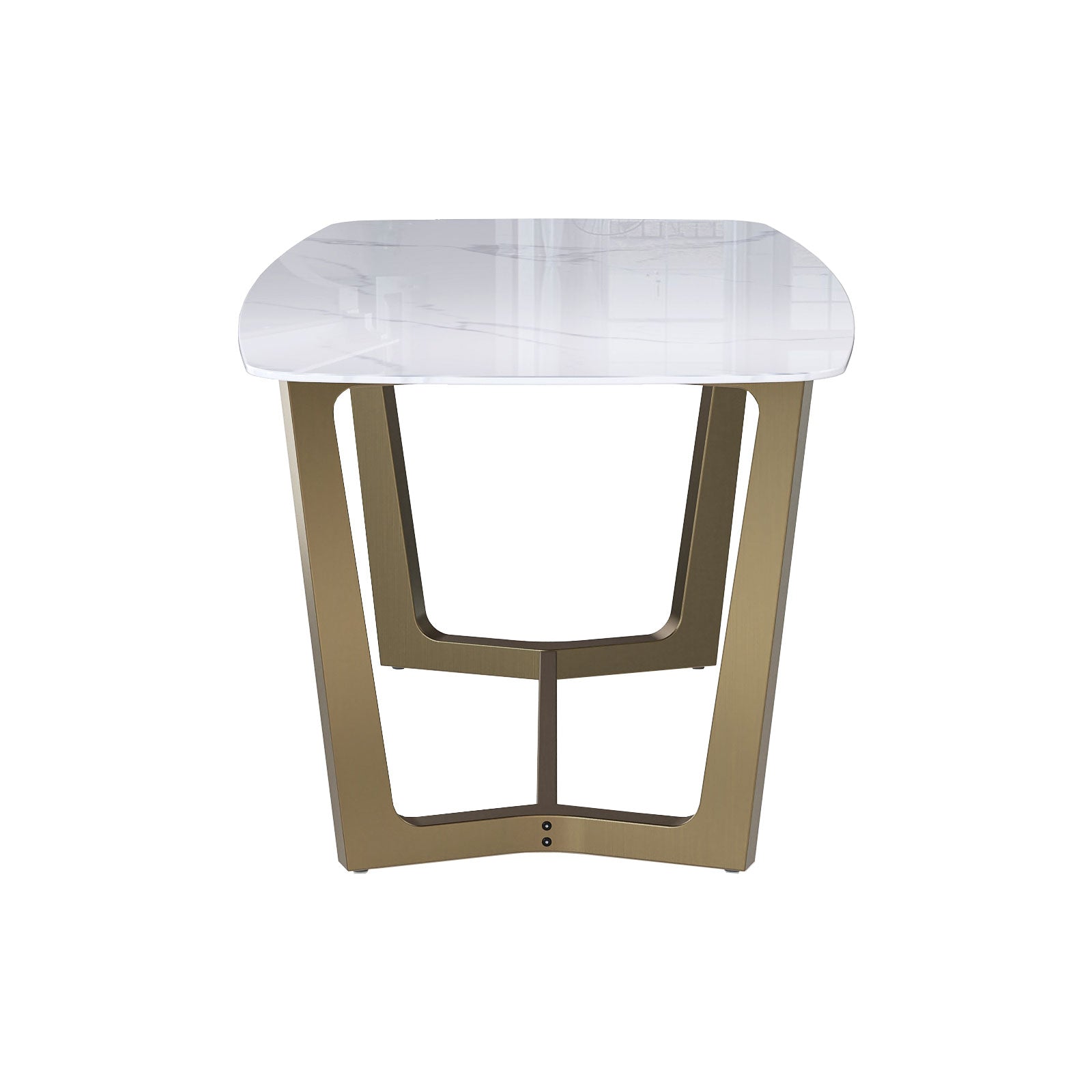 70" White Dining Table | Sintered Stone Dining Room Table for 4-6 | Brass Frame | T236