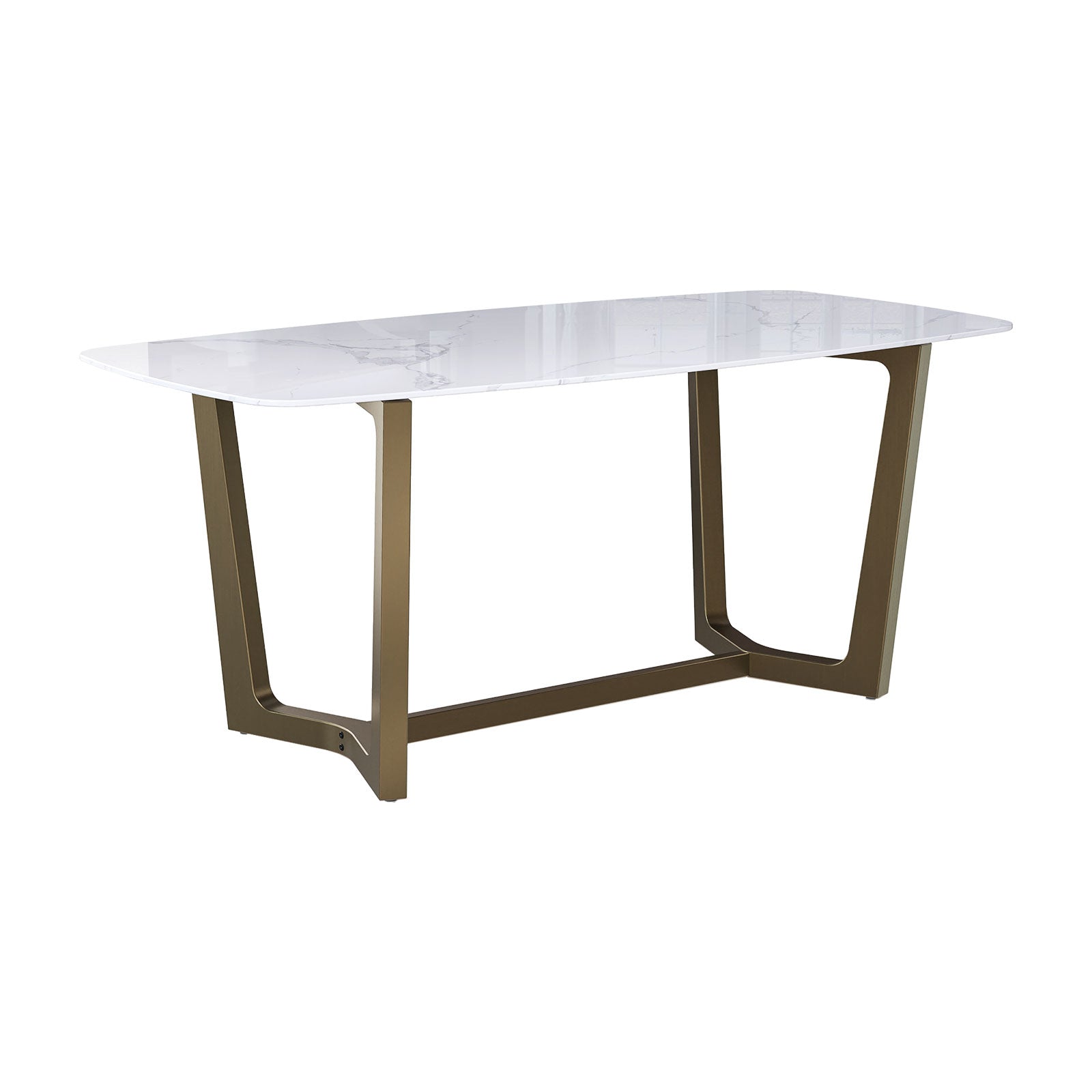 70" White Dining Table | Sintered Stone Dining Room Table for 4-6 | Brass Frame | T236